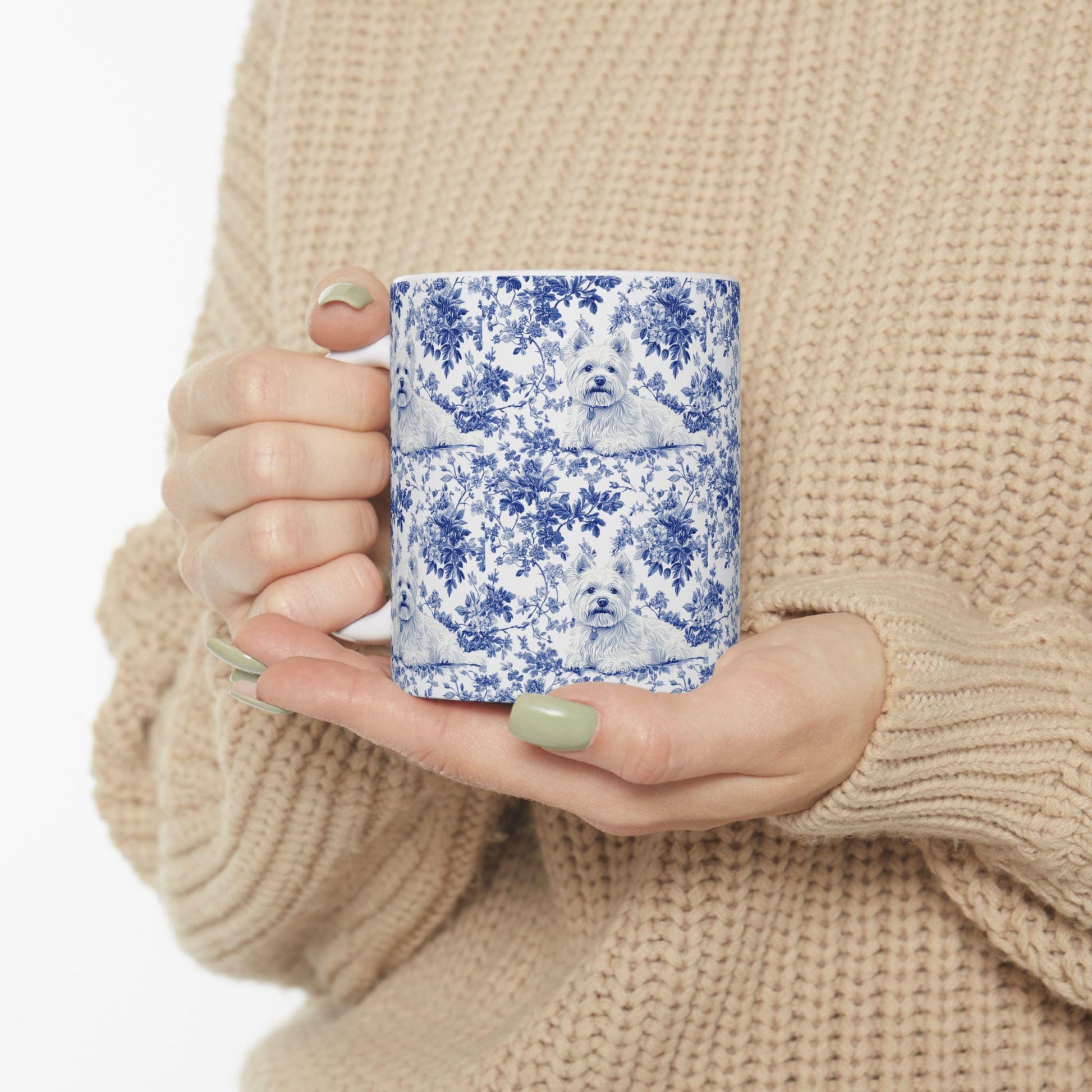Westie French Blue Toile Mug, West Highland Terrier Coffee Cup, Westie Gifts for Westie Mom, Westie Mugs, Westie Lover gift