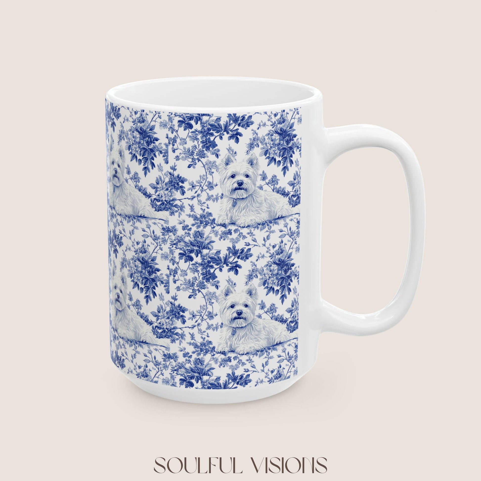 Westie French Blue Toile Mug, West Highland Terrier Coffee Cup, Westie Gifts for Westie Mom, Westie Mugs, Westie Lover gift