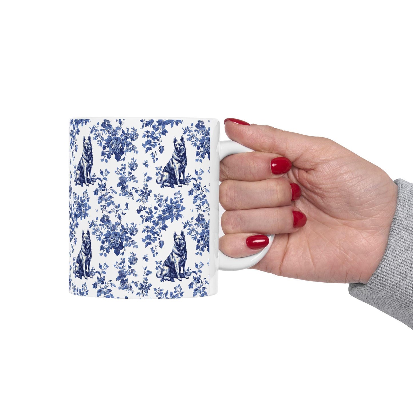 German Shepherd French Blue Toile de Jouy Mug, Toile mug, German Shepherd ceramic mug, shepherd mugs, Shepherd Lover Gifts, Dog mug