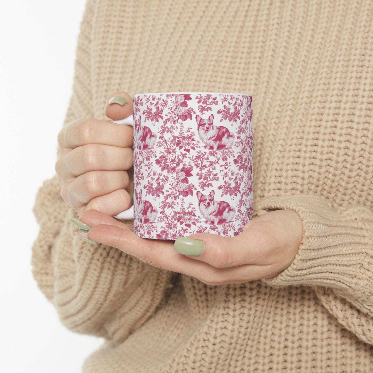 Corgi French Pink Toile de Jouy Mug, Blue Toile Coffee Cup, Gift for Corgi Mom, Corgi Welsh Pembroke GiftsD, Corgi Mugs, Corgi Lover Gift