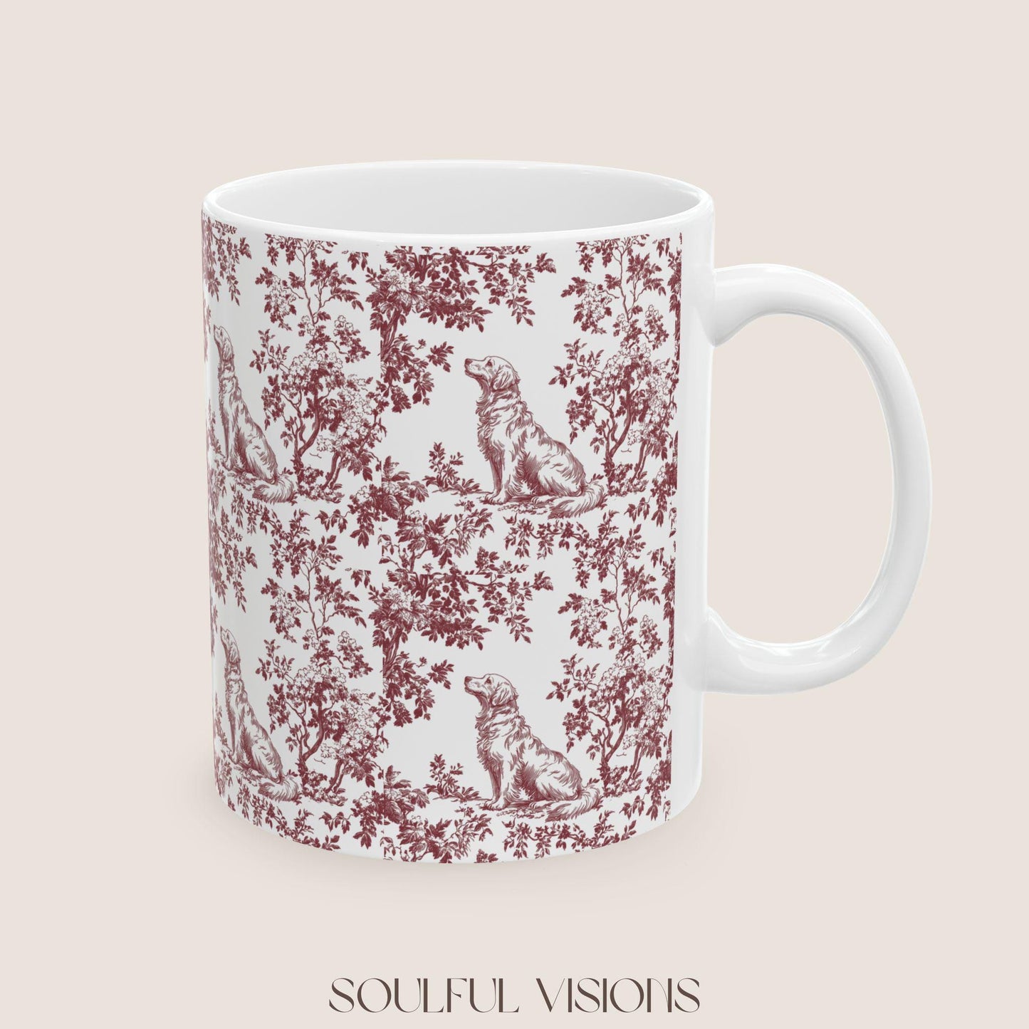Golden Retriever French Burgundy Toile de Jouy Mug, Golden Retriever, Golden Retriever mug, Retriever Mugs, Golden Retriever Lover Gift