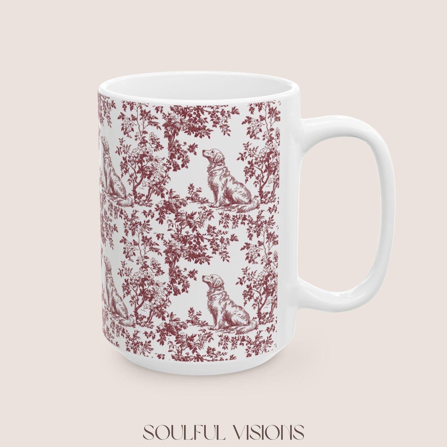 Golden Retriever French Burgundy Toile de Jouy Mug, Golden Retriever, Golden Retriever mug, Retriever Mugs, Golden Retriever Lover Gift