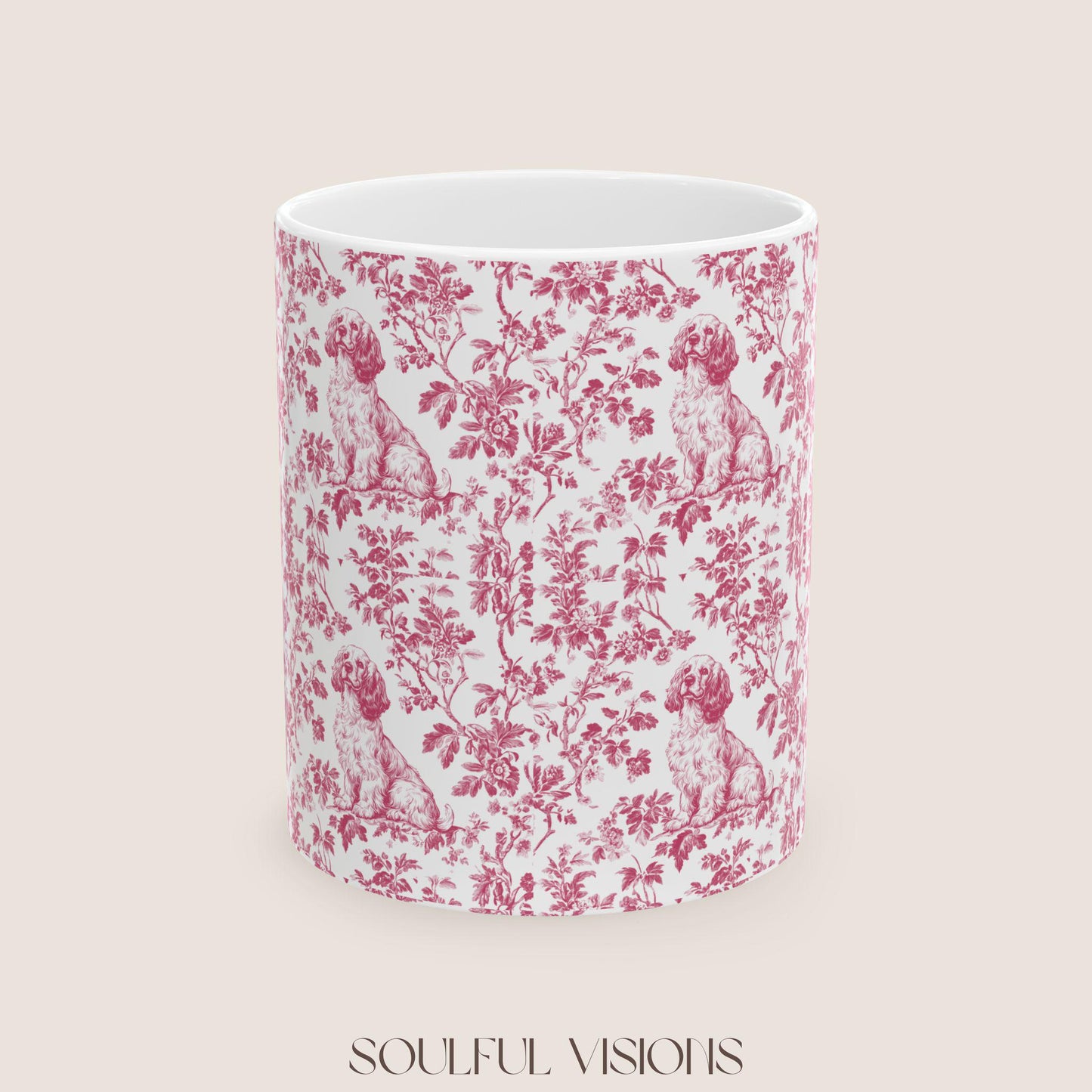 Cocker Spaniel French Pink Toile De Jouy Mug , Cocker Spaniel Mug, Spaniel, American Cocker Spaniel, Cocker Spaniel Lover Gift, Spaniel Mugs