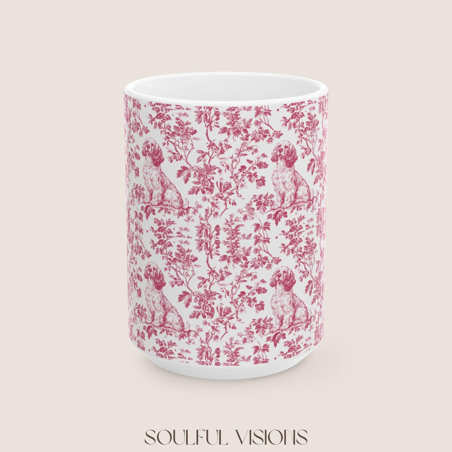 Cocker Spaniel French Pink Toile De Jouy Mug , Cocker Spaniel Mug, Spaniel, American Cocker Spaniel, Cocker Spaniel Lover Gift, Spaniel Mugs