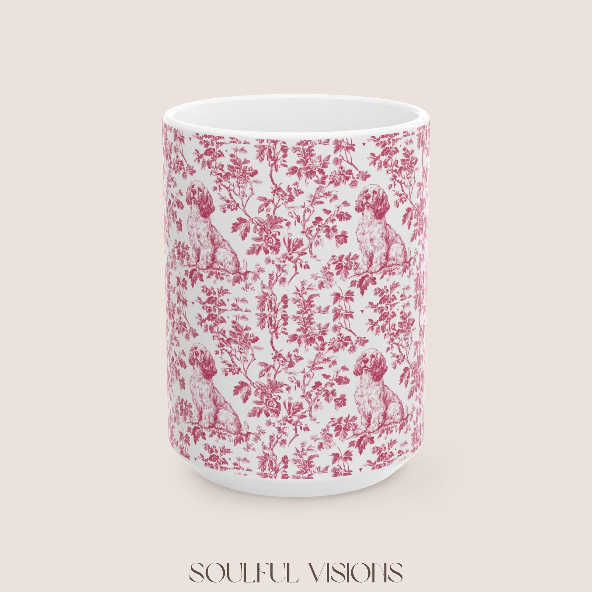 Cocker Spaniel French Pink Toile De Jouy Mug , Cocker Spaniel Mug, Spaniel, American Cocker Spaniel, Cocker Spaniel Lover Gift, Spaniel Mugs