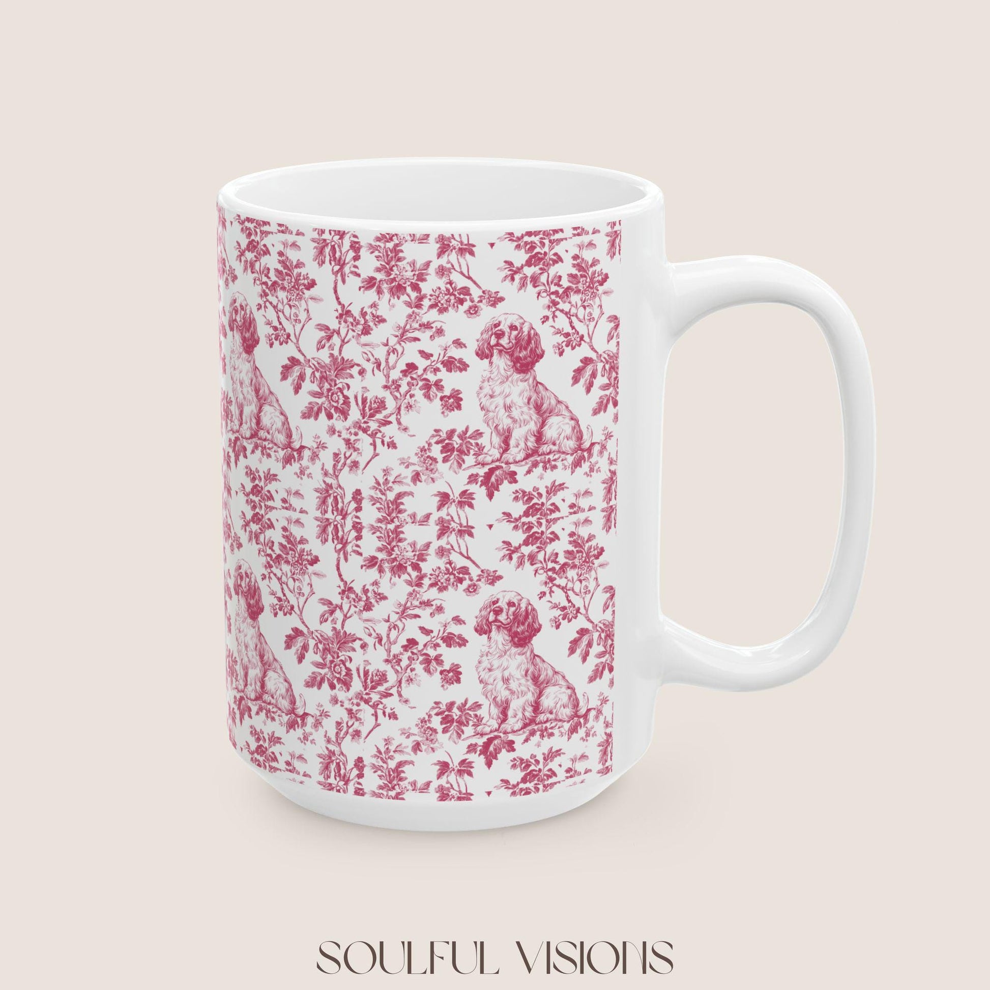 Cocker Spaniel French Pink Toile De Jouy Mug , Cocker Spaniel Mug, Spaniel, American Cocker Spaniel, Cocker Spaniel Lover Gift, Spaniel Mugs