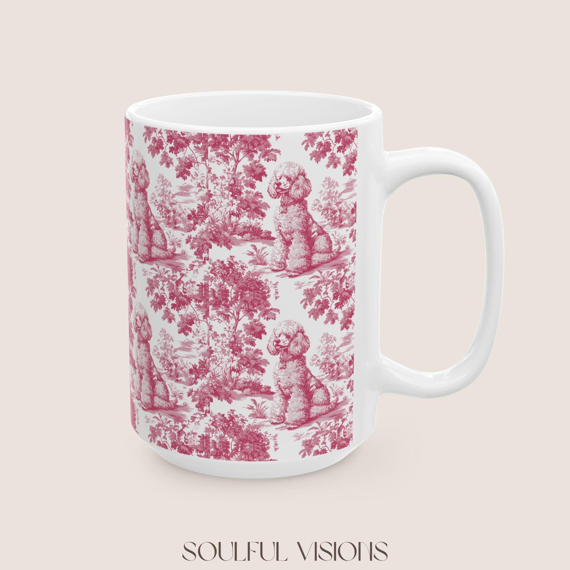 Poodle French Pink Toile de Jouy Mug, Dog Coffee Mugs, Poodle Coffee Mug 15 oz 11 oz, Poodle Mom Gifts, Poodle Mugs, Poodle Lover Gift
