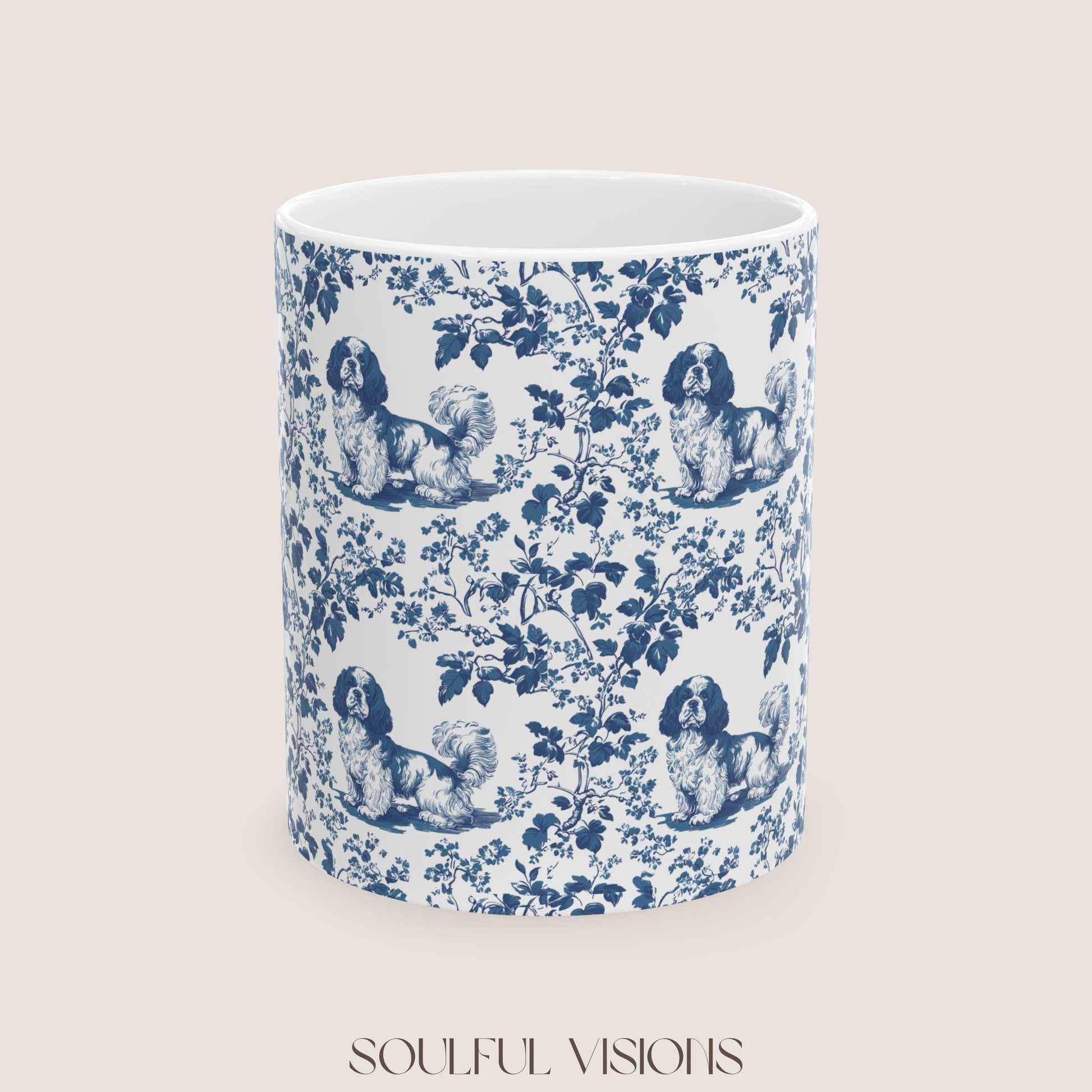 Cavalier King Charles Spaniel French Blue Toile de Jouy Mug, Blue toile de jouy Mug, Cavalier mug, Cavalier Spaniel Gift, Cavalier Spaniel