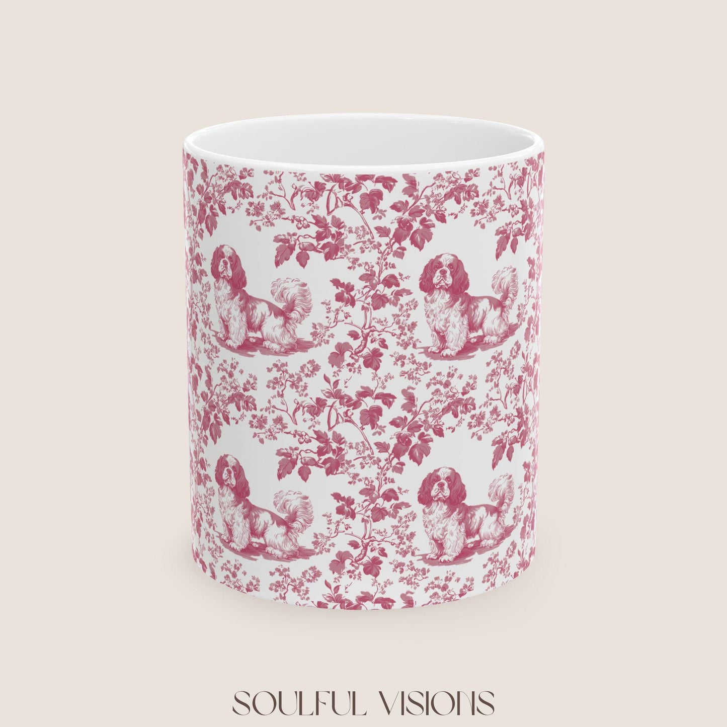 Cavalier King Charles Spaniel French Pink Toile de Jouy Mug, Blue toile de jouy Mug, Cavalier mug, Cavalier Spaniel Gift, Cavalier Spaniel