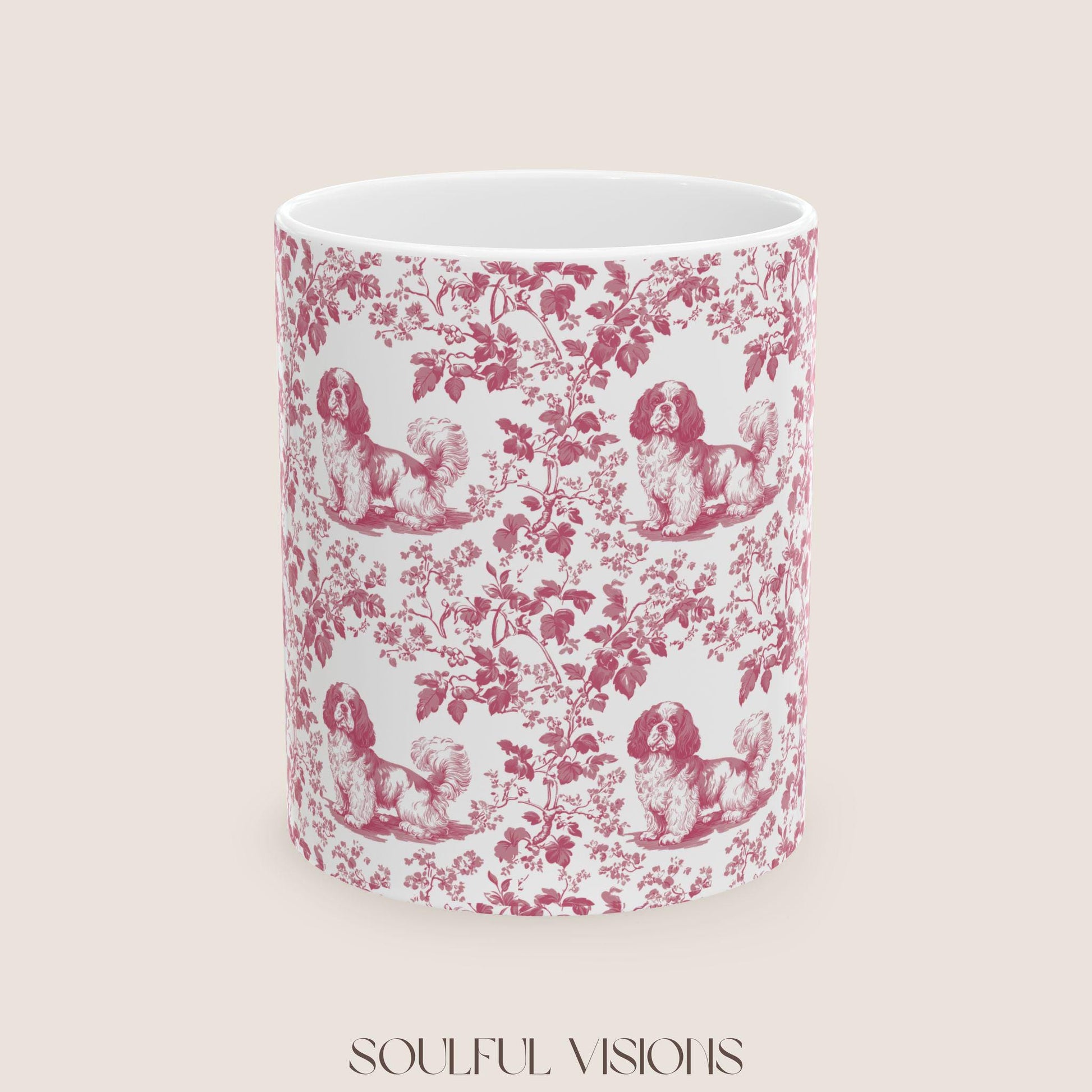 Cavalier King Charles Spaniel French Pink Toile de Jouy Mug, Blue toile de jouy Mug, Cavalier mug, Cavalier Spaniel Gift, Cavalier Spaniel