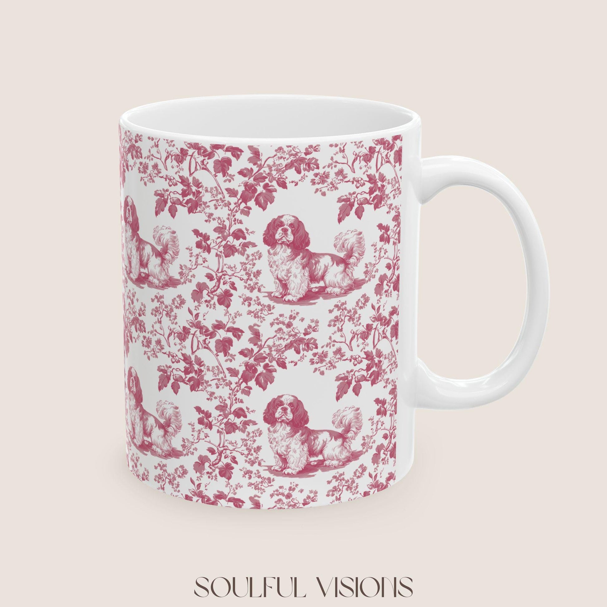 Cavalier King Charles Spaniel French Pink Toile de Jouy Mug, Blue toile de jouy Mug, Cavalier mug, Cavalier Spaniel Gift, Cavalier Spaniel