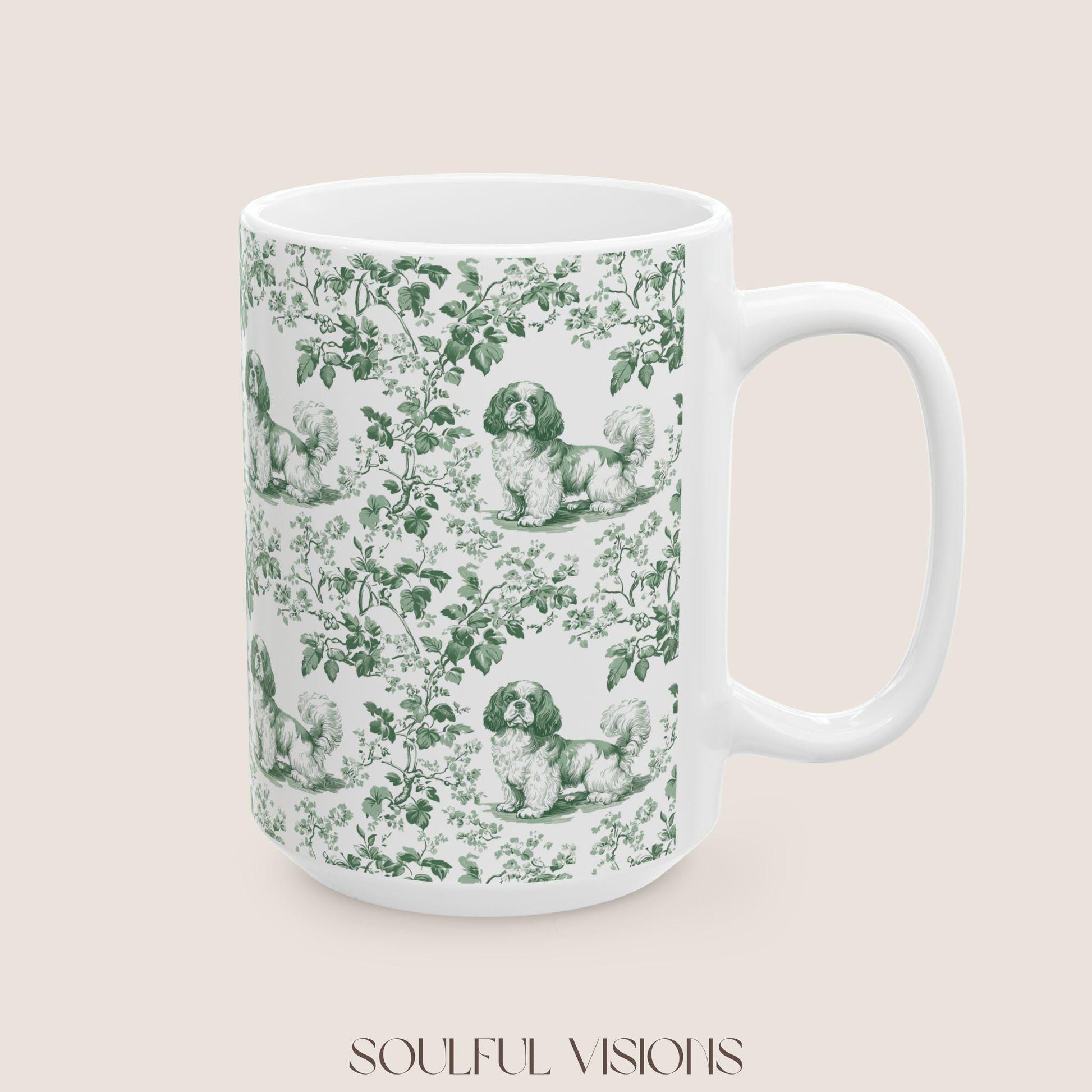 Cavalier King Charles Spaniel French Pastel Toile de Jouy Mug, Blue toile de jouy Mug, Cavalier mug, Cavalier Spaniel Gift, Cavalier Spaniel