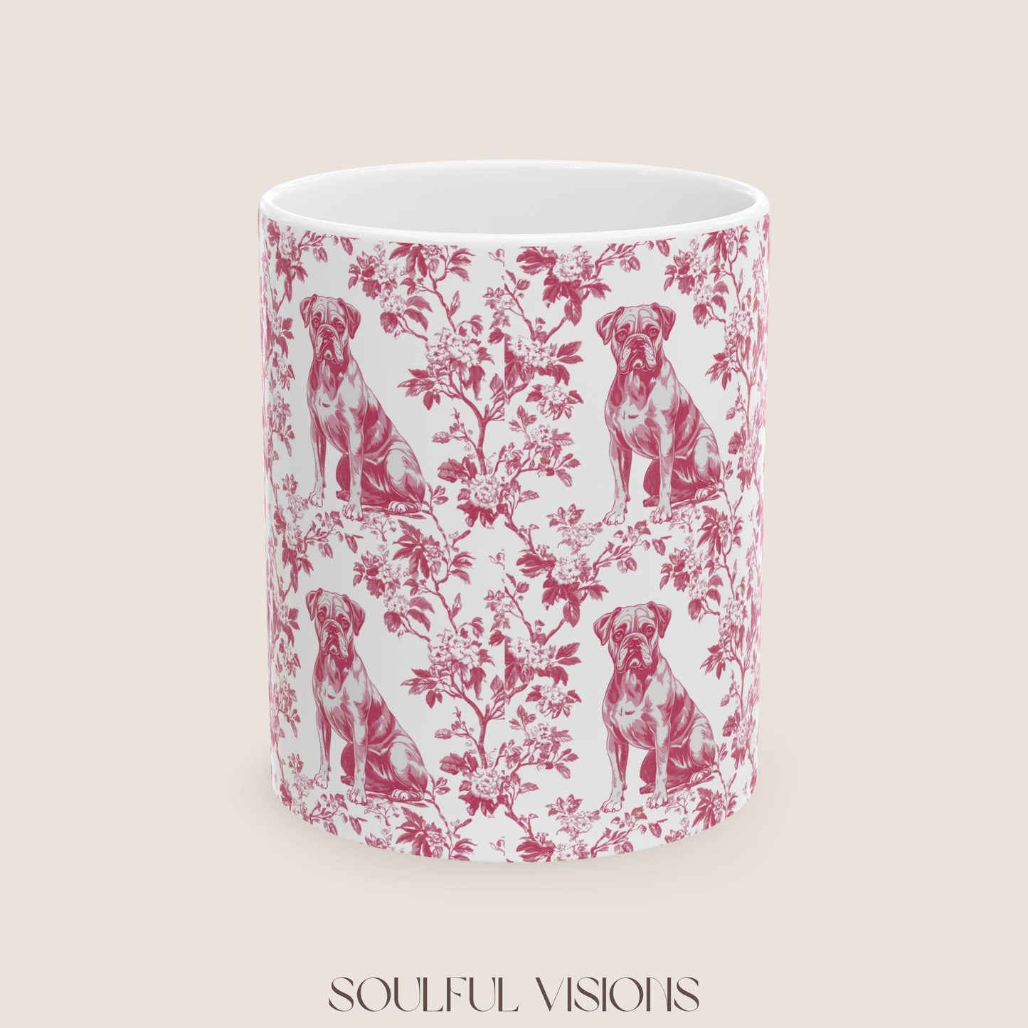 Boxer Dog French Pink Toile De Jouy Mug, boxer dog Mug, Boxer, boxer dog gifts, boxer dog mom, boxer dog gift, Dog blue toile mug