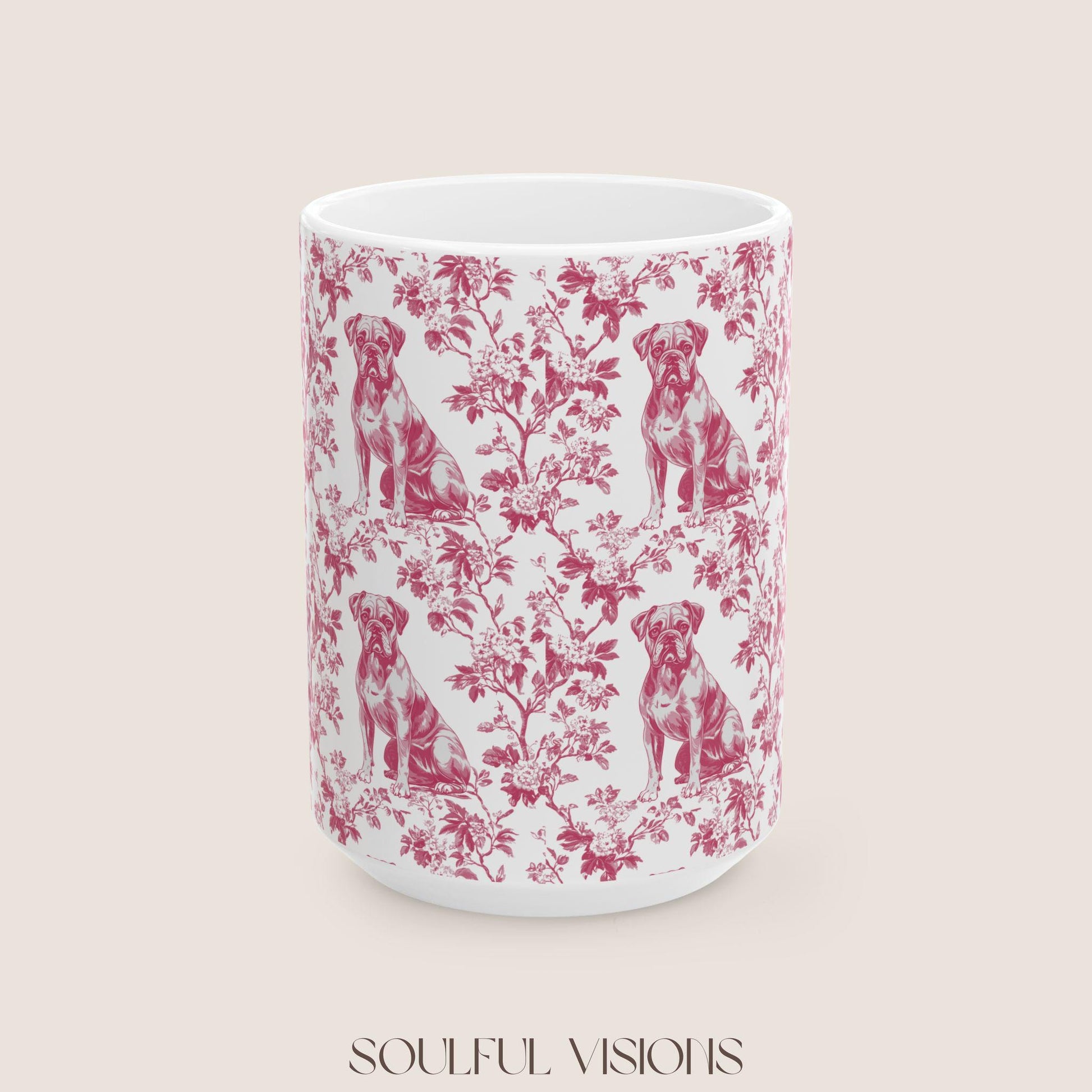 Boxer Dog French Pink Toile De Jouy Mug, boxer dog Mug, Boxer, boxer dog gifts, boxer dog mom, boxer dog gift, Dog blue toile mug