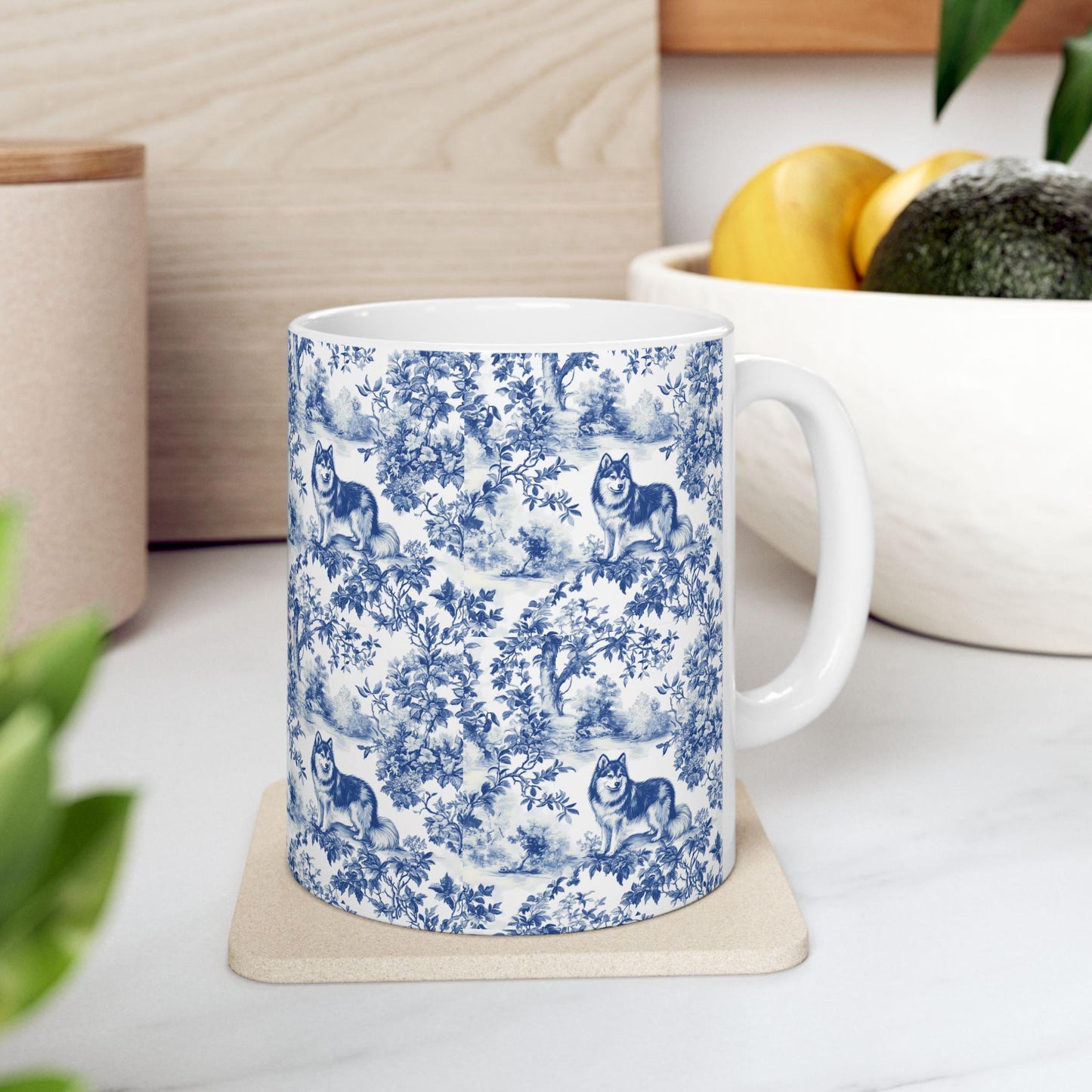 Alaskan Malamute French Blue Toile de Jouy Mug, Alaskan Malamute Mug, Malamute Lover gift, Malamute Mom Gift, Malamute Gifts