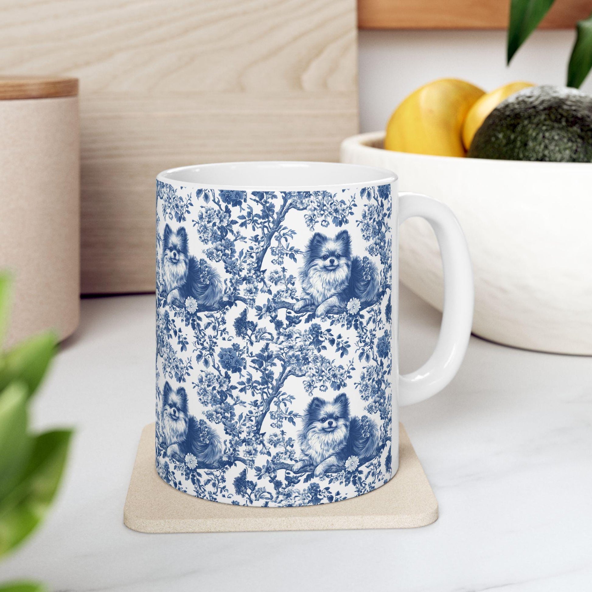Pomeranian French Pink toile de jouy Mug, Pomeranian Mug, Pomeranian Gifts, Pomeranian, Pomeranian Mugs, Pomeranian lover Gift