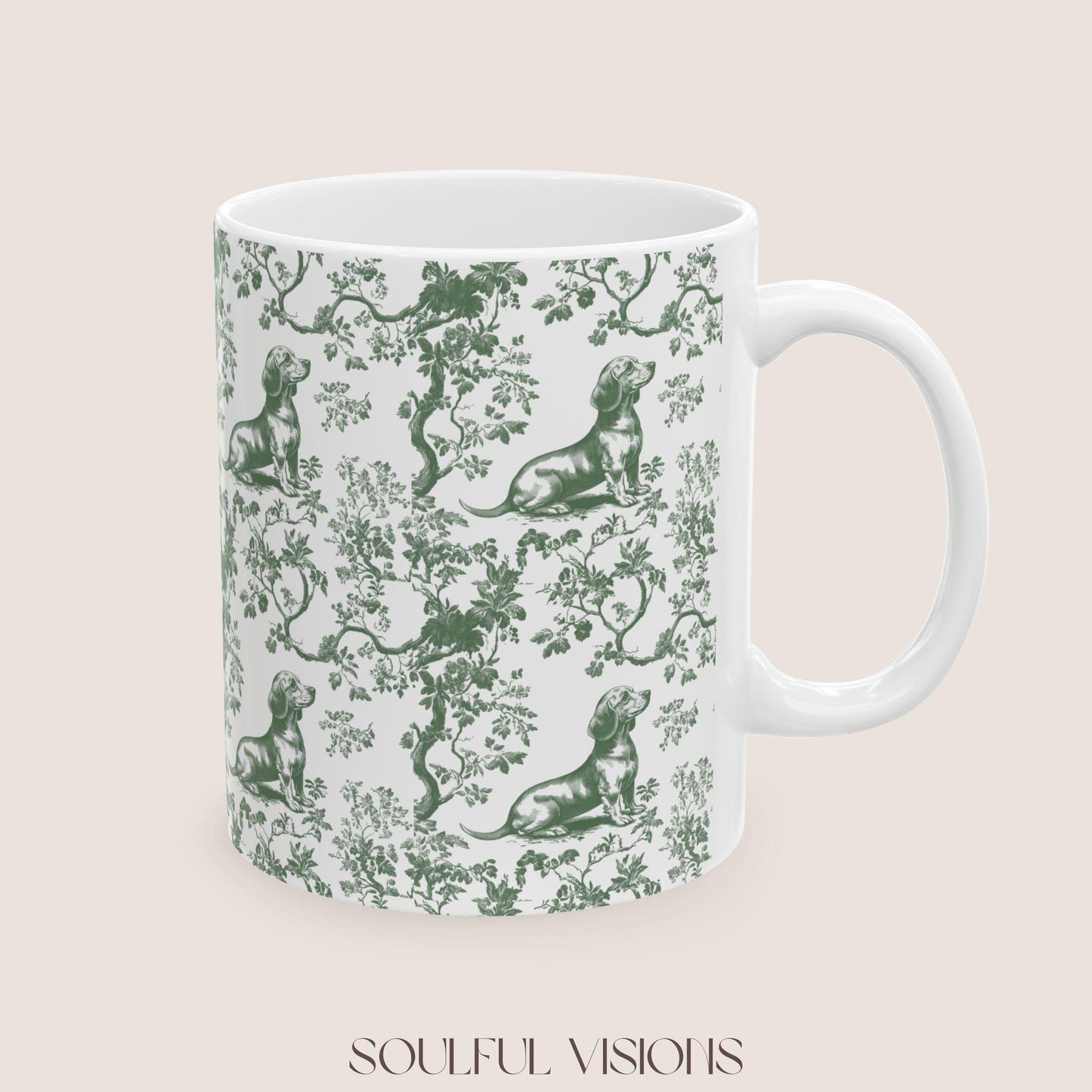 Dachshund French Toile de Jouy Mug, Dachshund mugs, Doxie Mom Mugs, Sausage Dog Lover Gifts, Dachshund, Dog Drinkware, Dachshund gift