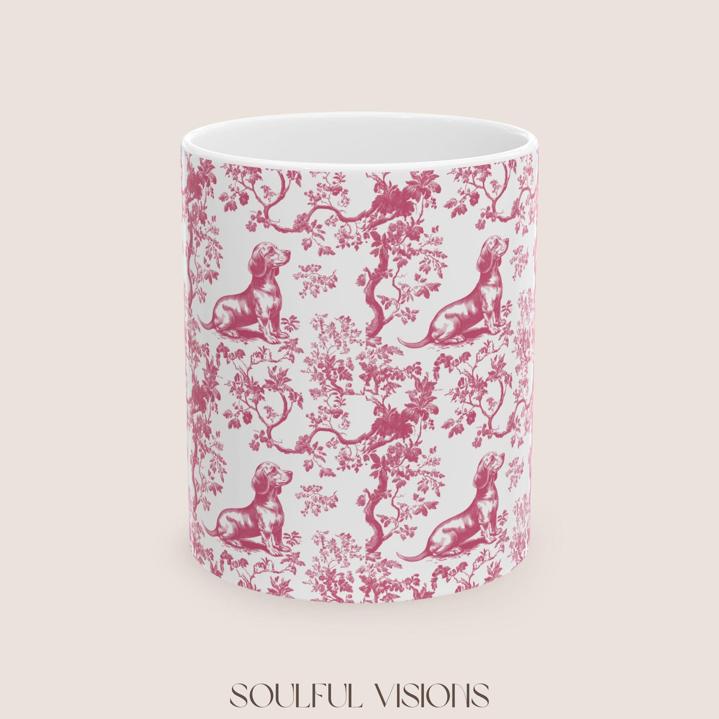 Dachshund French Pink Toile de Jouy Mug, Dachshund mugs, Doxie Mom Mugs, Sausage Dog Lover Gifts, Dachshund, Dog Drinkware, Dachshund gift