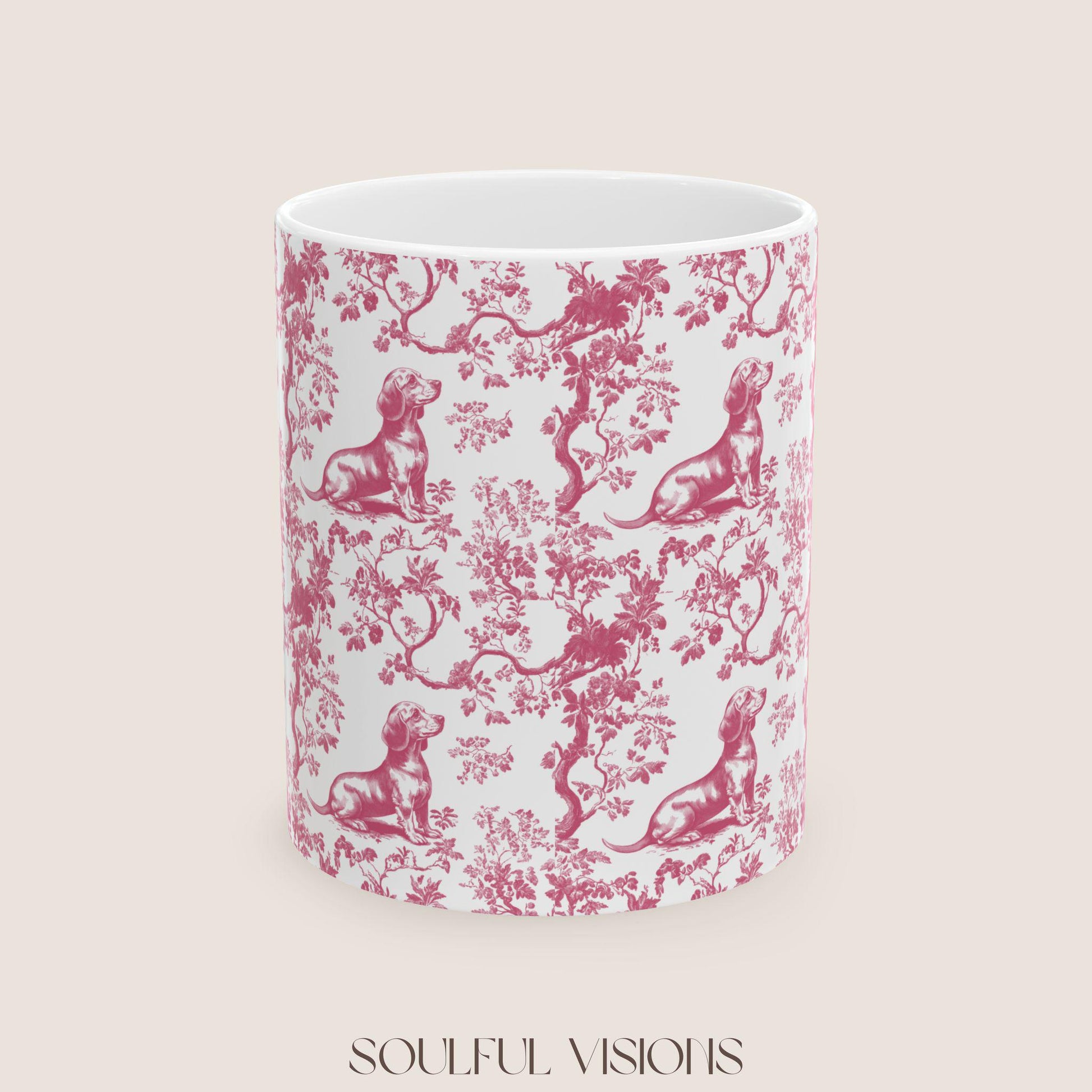 Dachshund French Pink Toile de Jouy Mug, Dachshund mugs, Doxie Mom Mugs, Sausage Dog Lover Gifts, Dachshund, Dog Drinkware, Dachshund gift