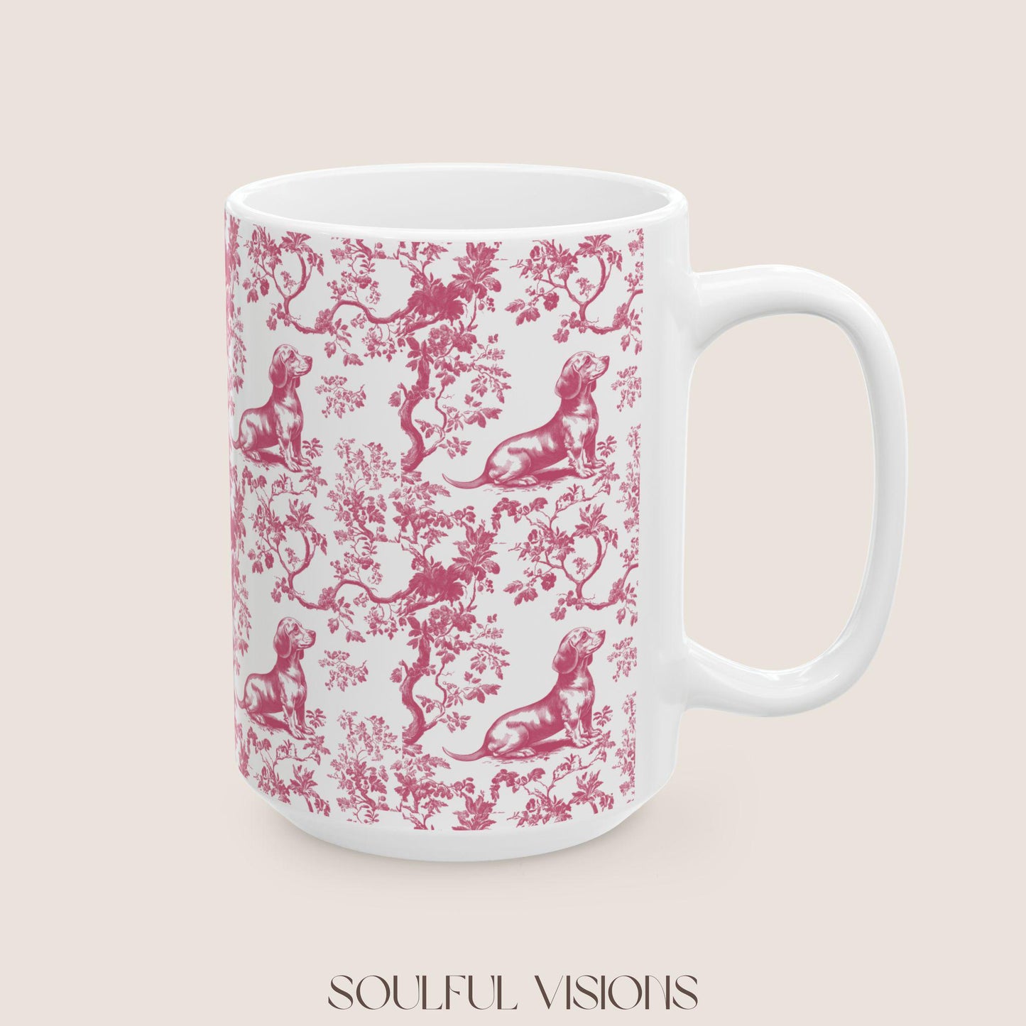 Dachshund French Pink Toile de Jouy Mug, Dachshund mugs, Doxie Mom Mugs, Sausage Dog Lover Gifts, Dachshund, Dog Drinkware, Dachshund gift