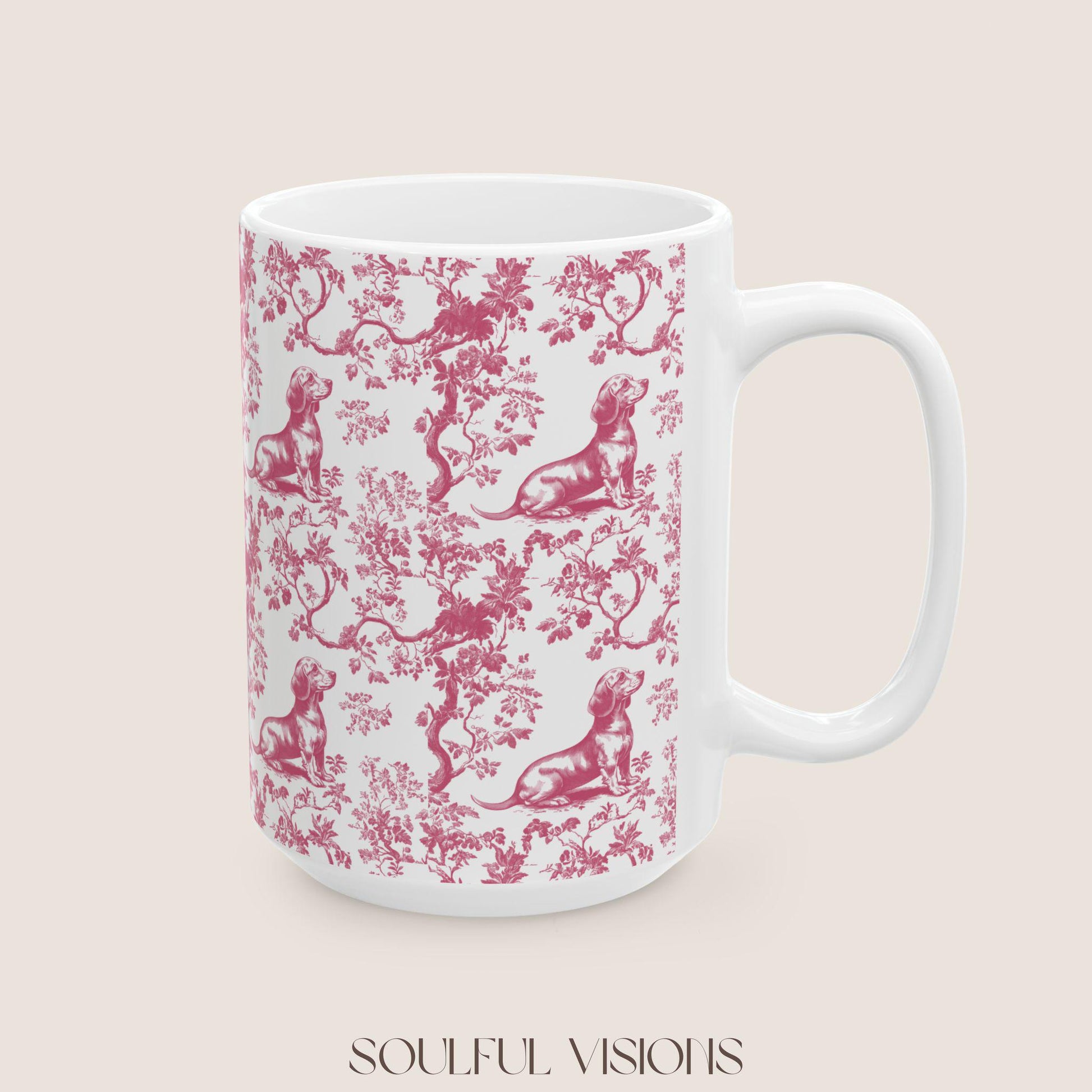 Dachshund French Pink Toile de Jouy Mug, Dachshund mugs, Doxie Mom Mugs, Sausage Dog Lover Gifts, Dachshund, Dog Drinkware, Dachshund gift