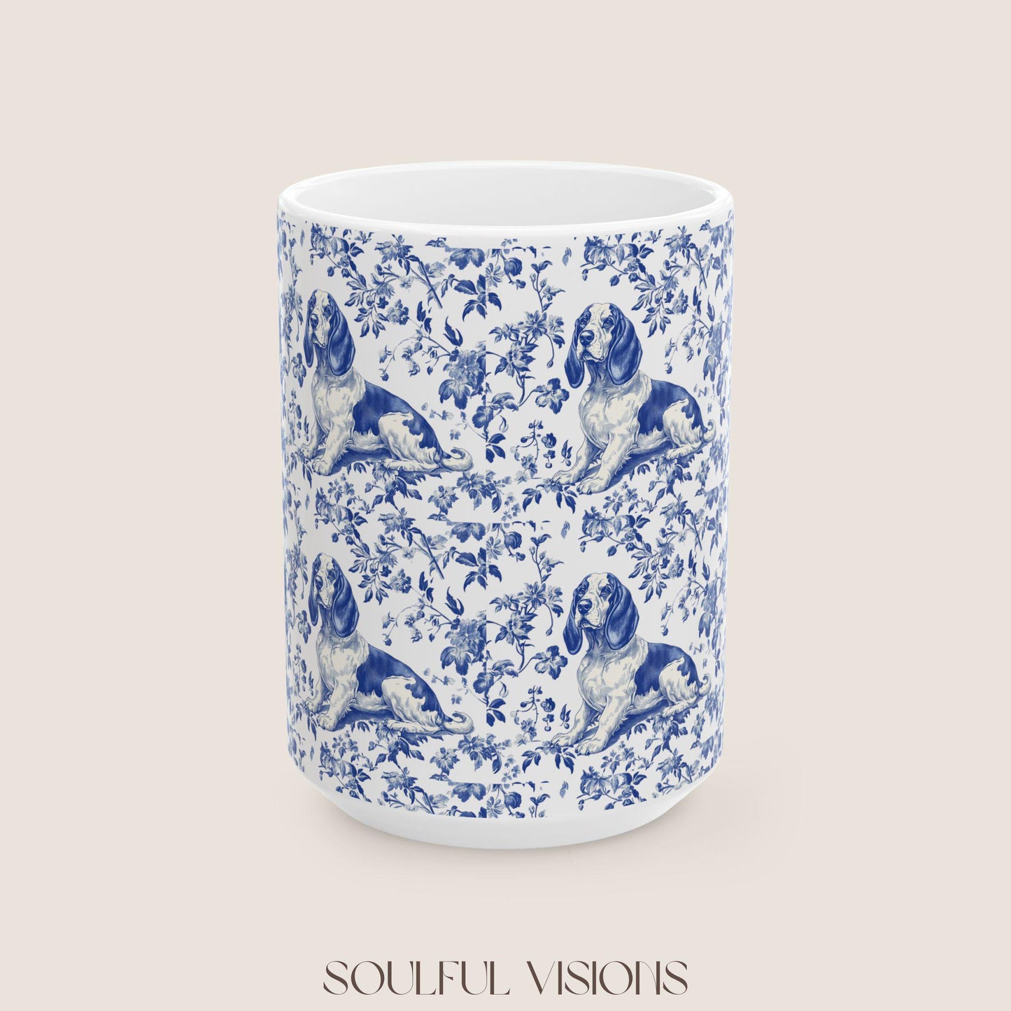 Basset Hound Blue french Toile de Jouy Mug , Basset Hound, Basset Hound Mug, Basset Hound mom, Basset Hound lover, Basset Hound Coffe cup