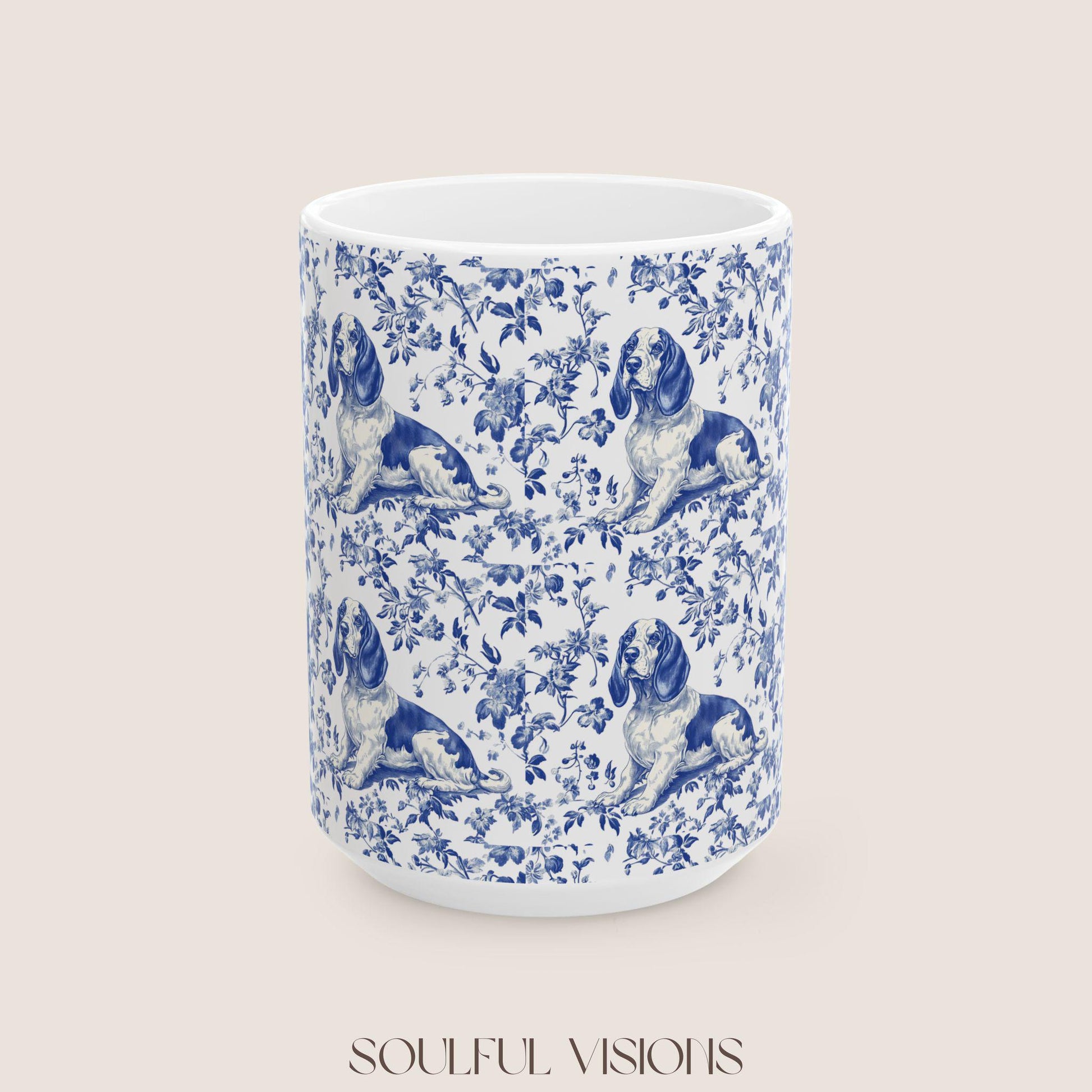 Basset Hound Blue french Toile de Jouy Mug , Basset Hound, Basset Hound Mug, Basset Hound mom, Basset Hound lover, Basset Hound Coffe cup