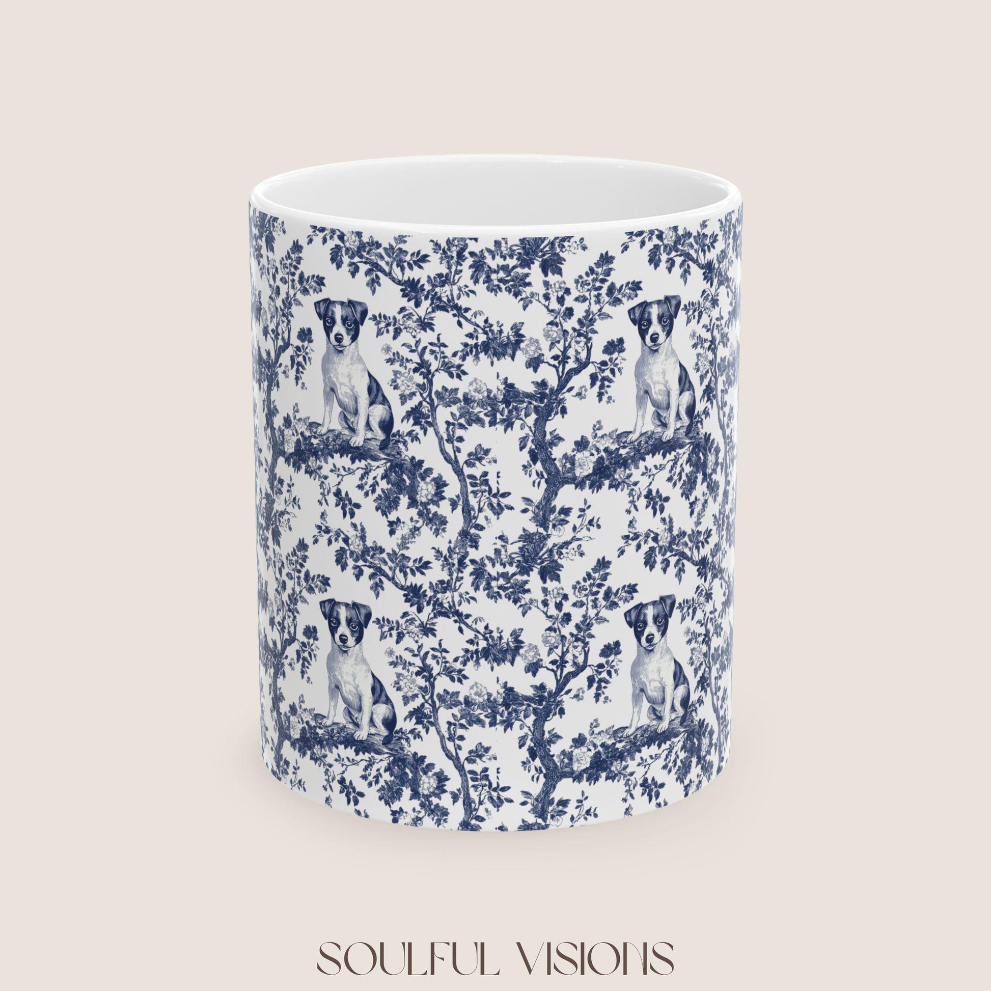 Jack Russell Terrier Blue Toile de Jouy Mug, Jack Russell Coffee Mug 15 oz 11 oz, Jack Russell Mom, Jack Russell Gifts, Jack Russell Mugs