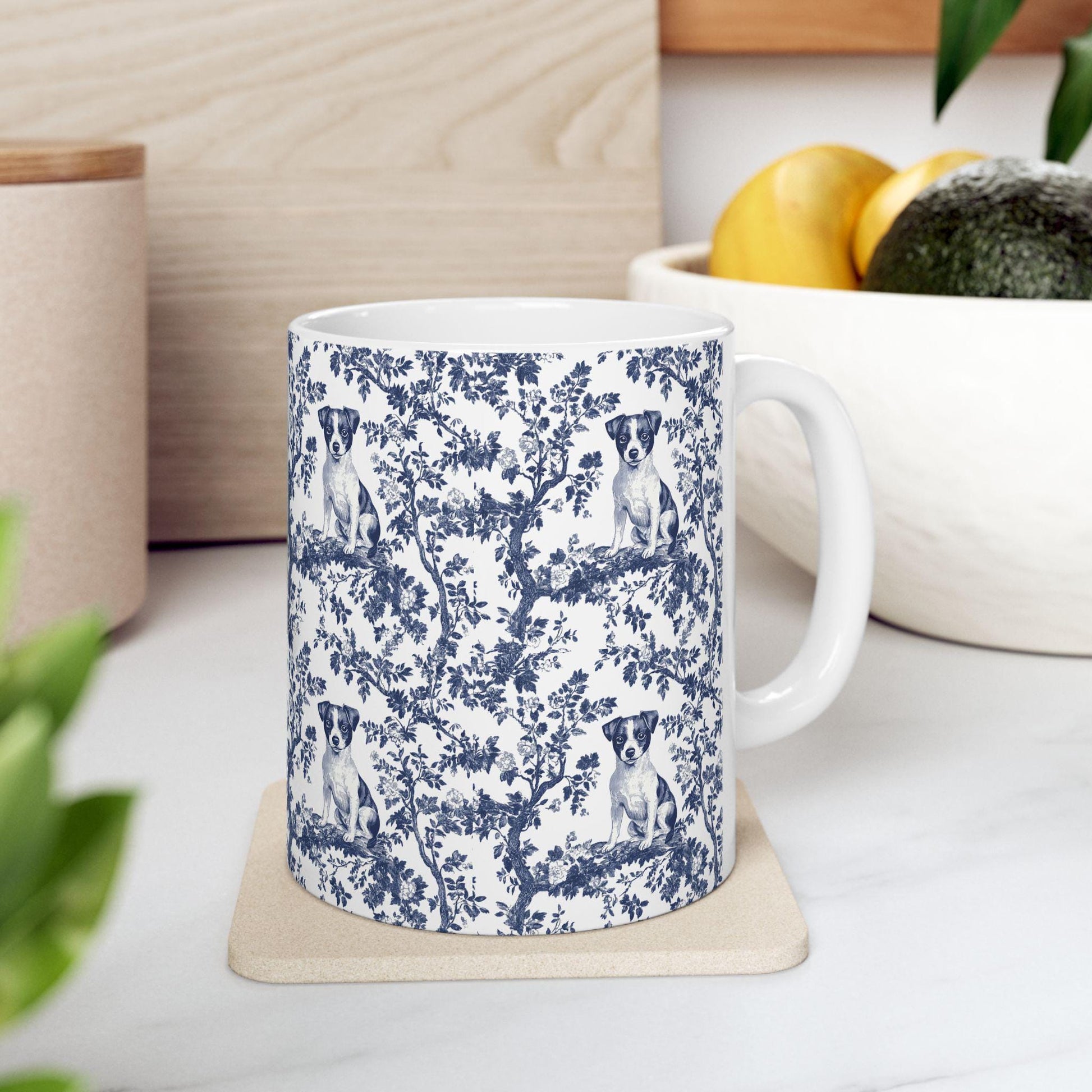 Jack Russell Terrier Blue Toile de Jouy Mug, Jack Russell Coffee Mug 15 oz 11 oz, Jack Russell Mom, Jack Russell Gifts, Jack Russell Mugs