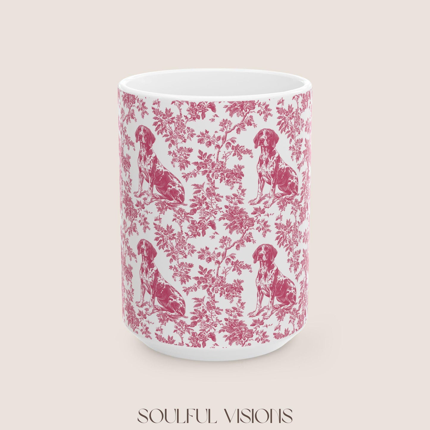 Pointer French Pink Toile de Jouy Mug, GSP Coffee Mug 15 oz 11 oz, Pointer Mom Mug, German Shorthaired Pointer Gifts, GSP, GSP Gifts