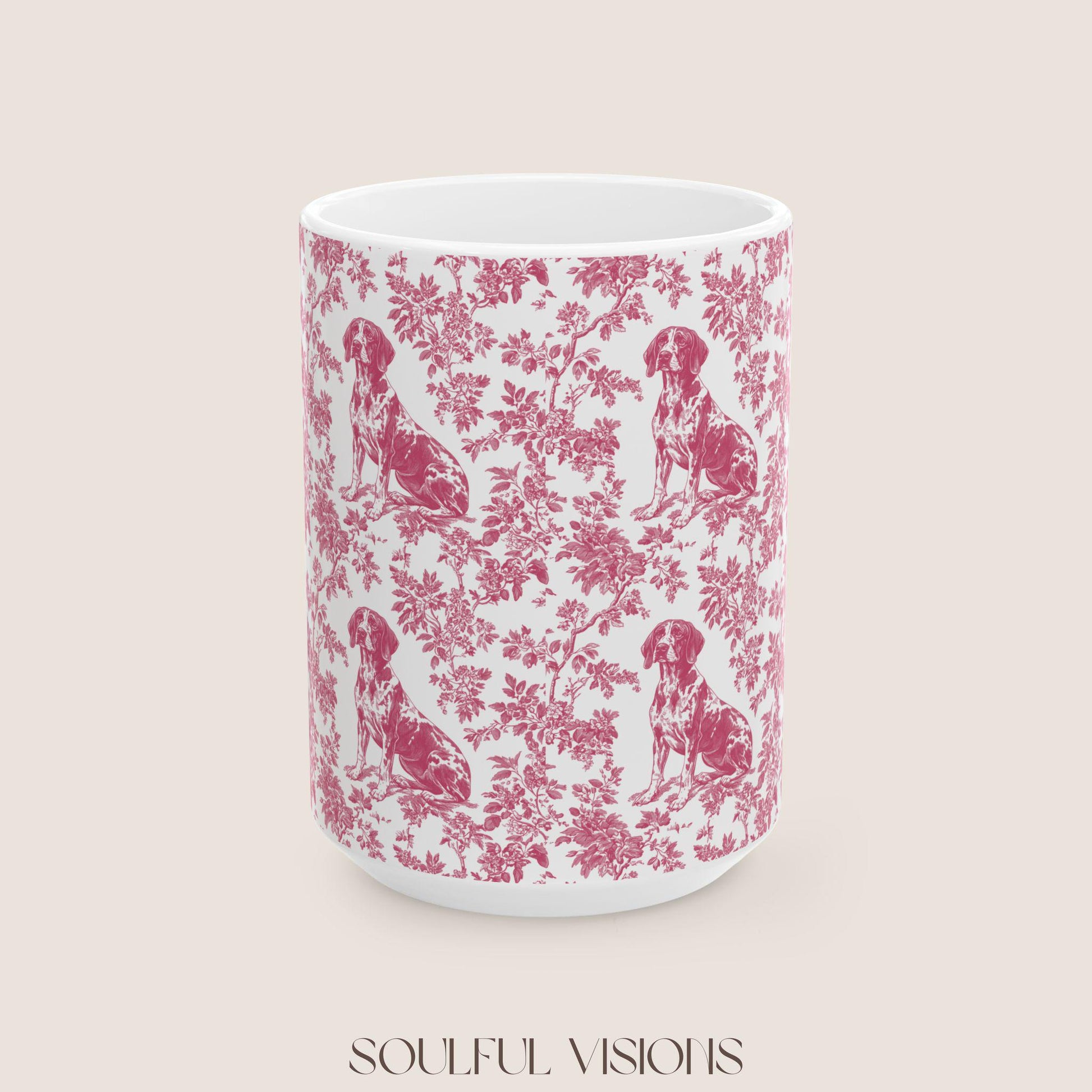 Pointer French Pink Toile de Jouy Mug, GSP Coffee Mug 15 oz 11 oz, Pointer Mom Mug, German Shorthaired Pointer Gifts, GSP, GSP Gifts