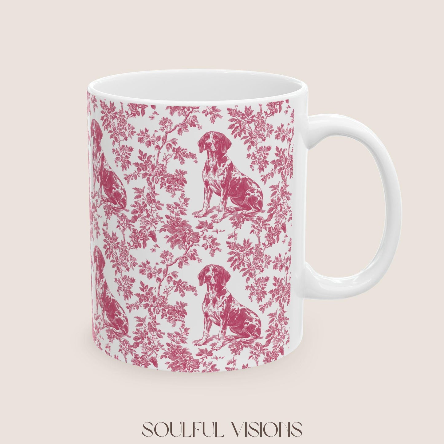Pointer French Pink Toile de Jouy Mug, GSP Coffee Mug 15 oz 11 oz, Pointer Mom Mug, German Shorthaired Pointer Gifts, GSP, GSP Gifts
