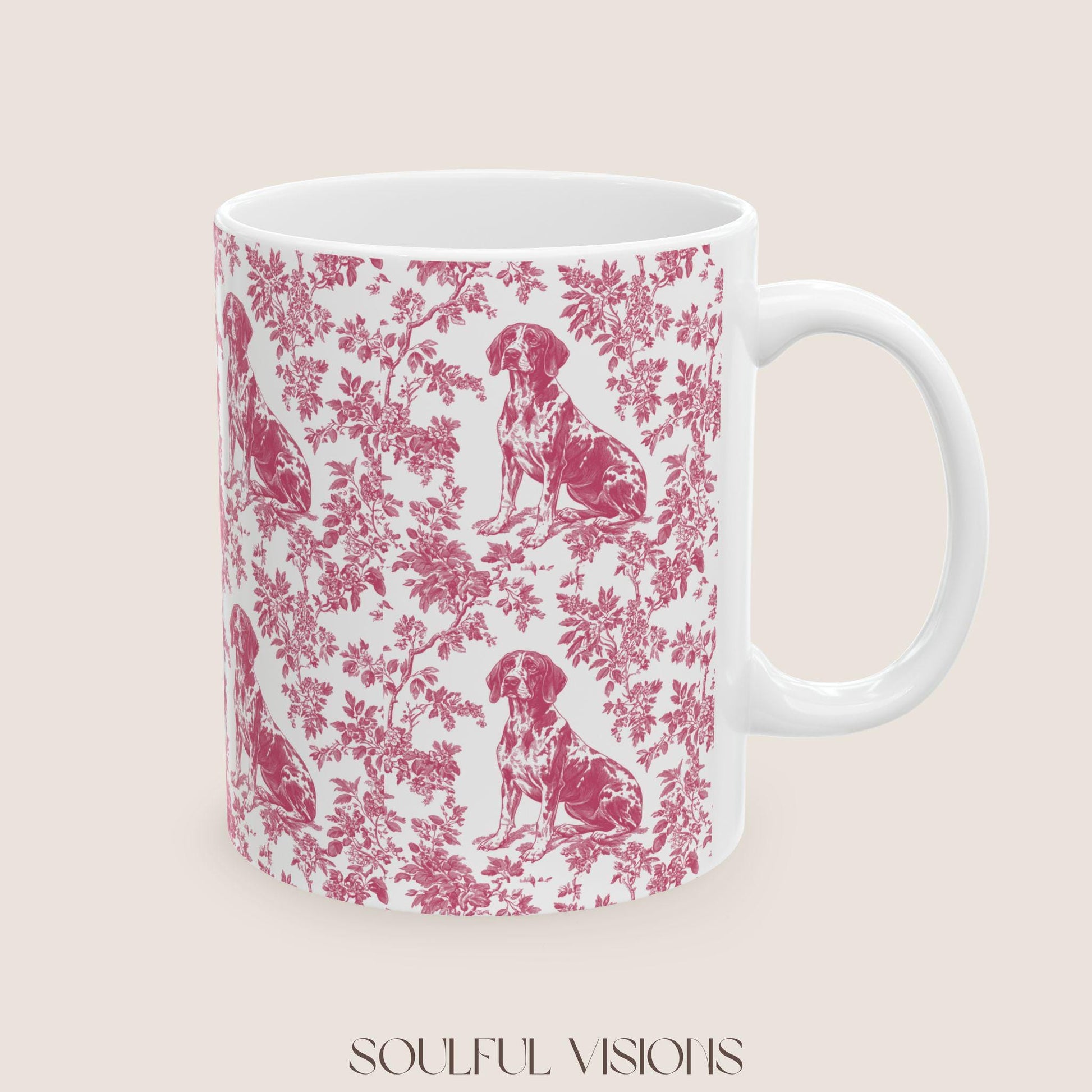 Pointer French Pink Toile de Jouy Mug, GSP Coffee Mug 15 oz 11 oz, Pointer Mom Mug, German Shorthaired Pointer Gifts, GSP, GSP Gifts