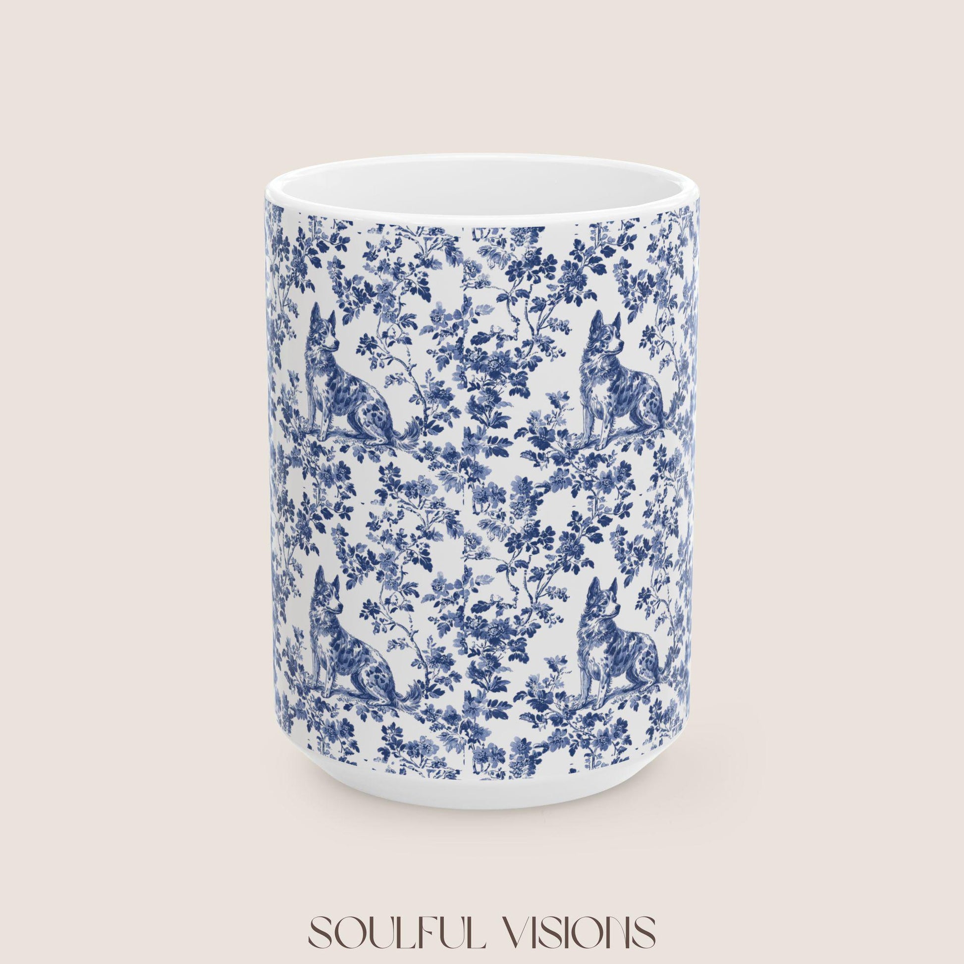 Australian Cattle French Toile De Jouy Mug, Heeler Mug, Heeler mom, Australian Cattle gift, Heeler Lover, Australian Cattle Coffee Cup