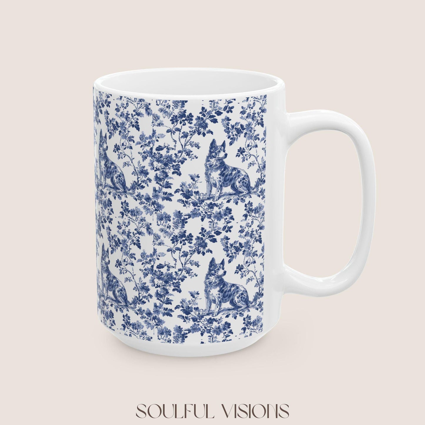 Australian Cattle French Toile De Jouy Mug, Heeler Mug, Heeler mom, Australian Cattle gift, Heeler Lover, Australian Cattle Coffee Cup