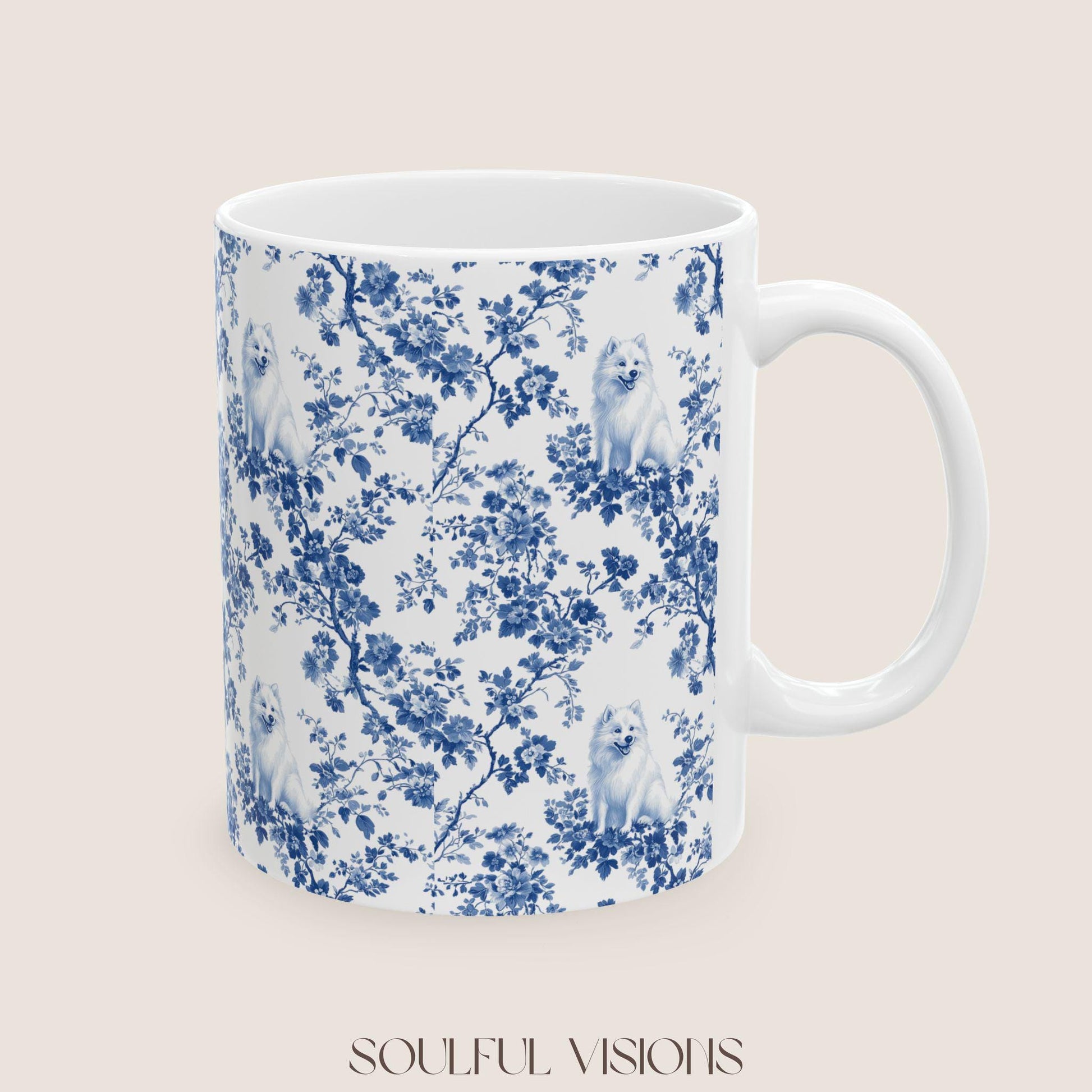 Samoyed French Blue Toile De Jouy Mug, Samoyed Mug, Samoyed mom, Samoyed gifts, Samoyed lover, Samoyed owner, Samoyed dog, Dog mom mug