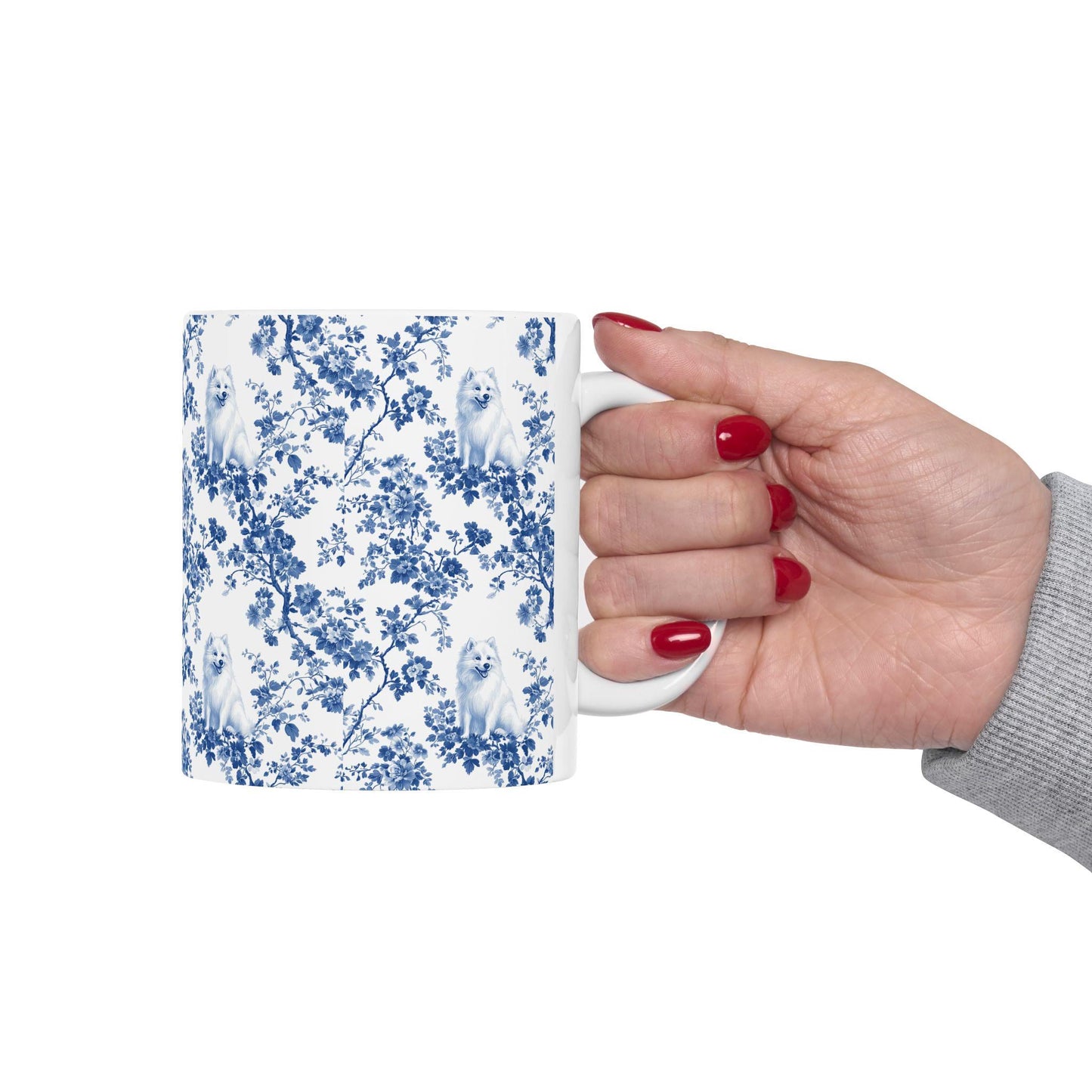 Samoyed French Blue Toile De Jouy Mug, Samoyed Mug, Samoyed mom, Samoyed gifts, Samoyed lover, Samoyed owner, Samoyed dog, Dog mom mug