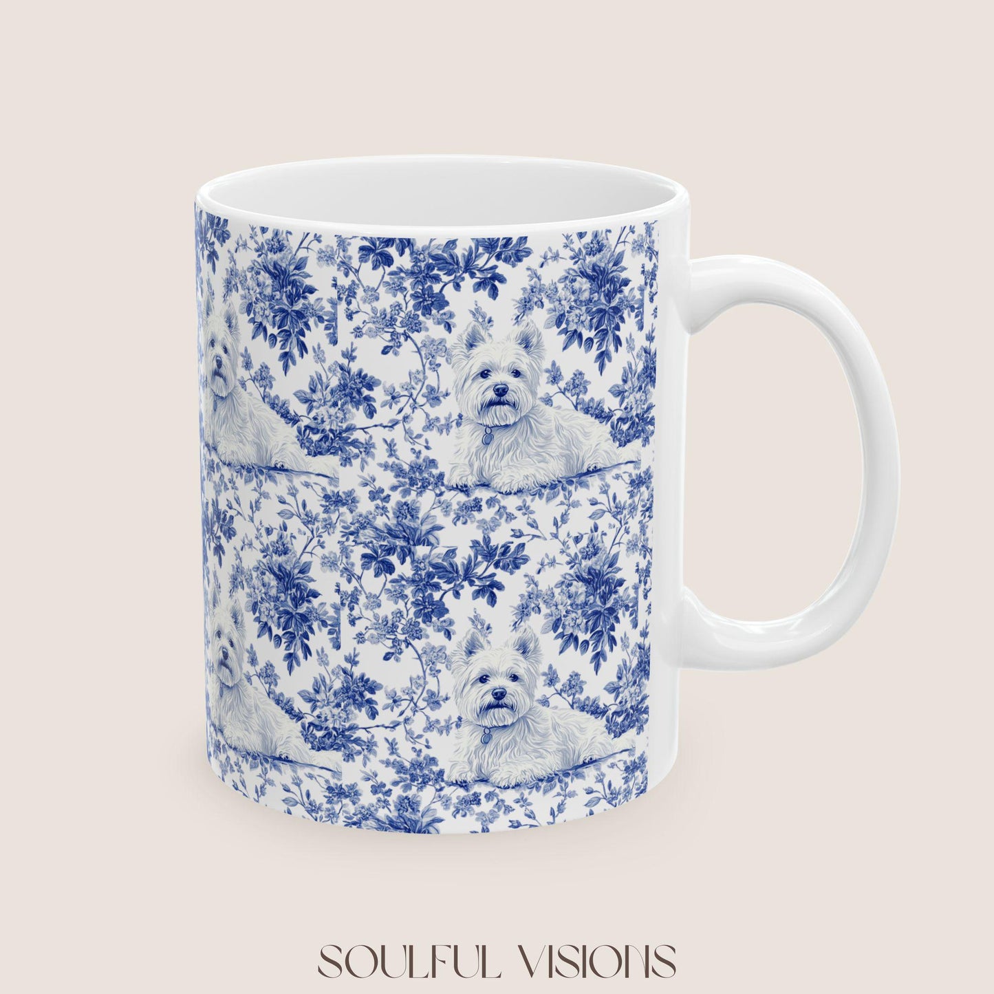 Westie French Blue Toile Mug, West Highland Terrier Coffee Cup, Westie Gifts for Westie Mom, Westie Mugs, Westie Lover gift