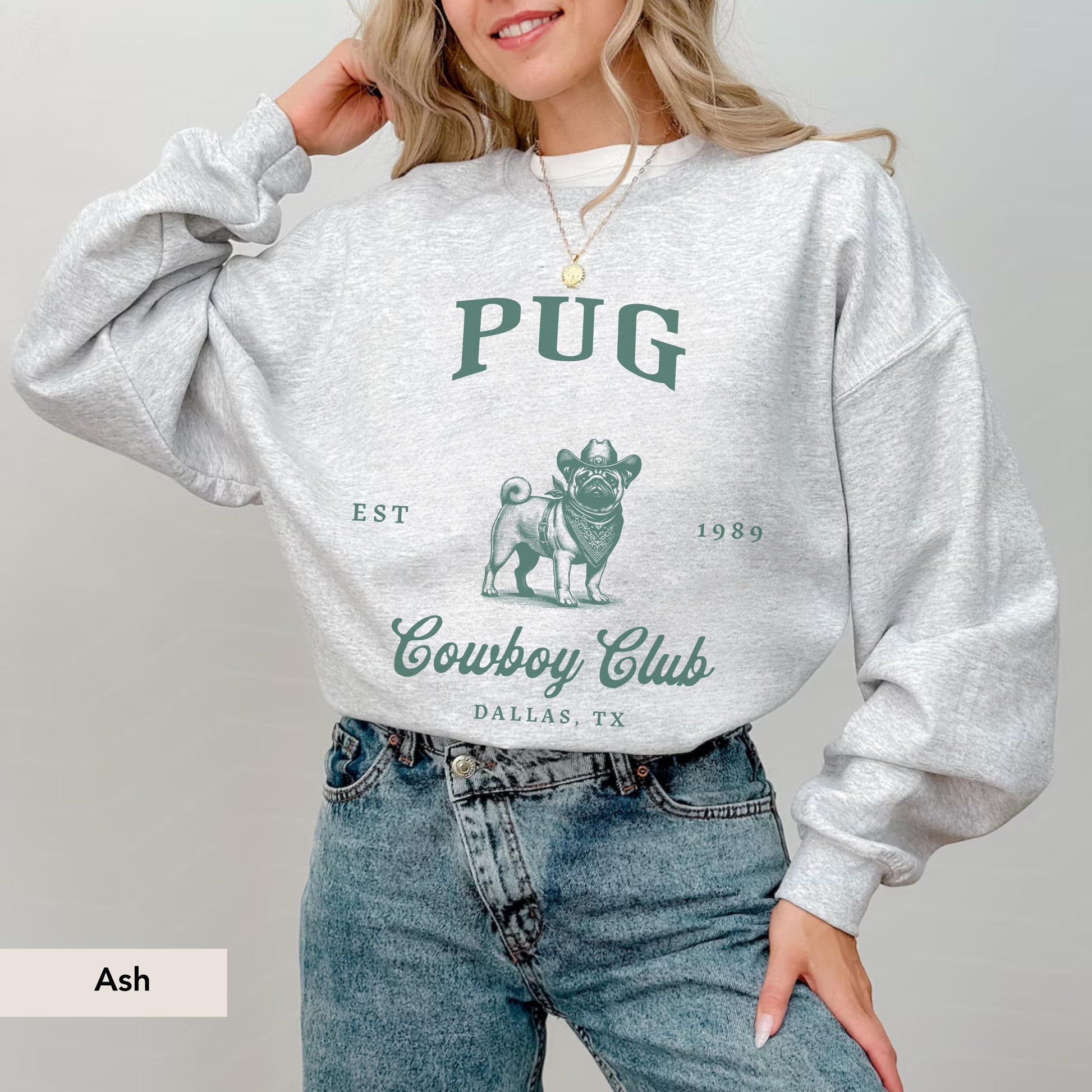 Pug Cowboy Club Sweatshirt, Pug, Pug dog, Pug Sweatshirt, Pug mom, Pug gift, Pug shirt, Pug lover, Pug owner, Dog Cowboy, Dog mom gift