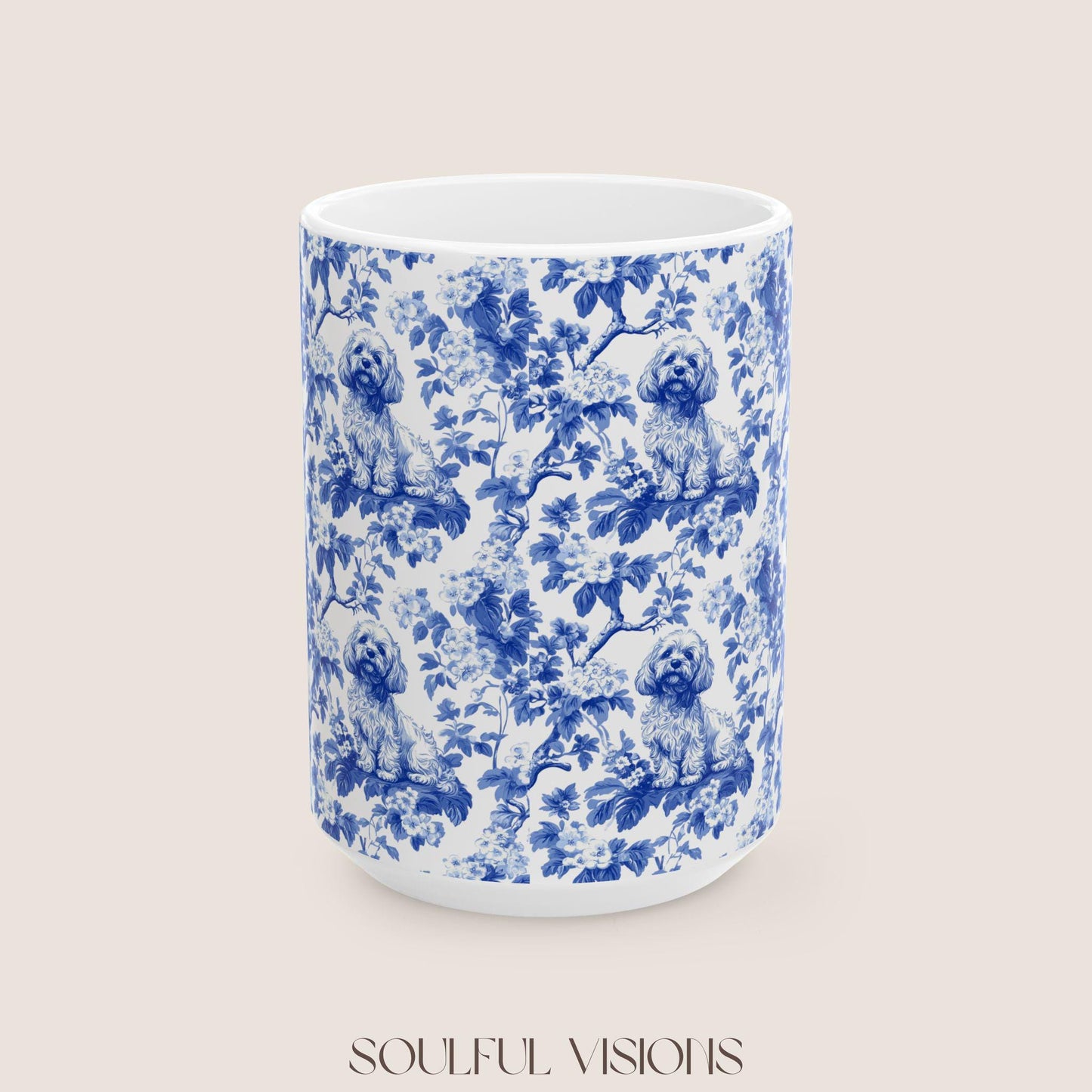 Cavapoo French Blue Toile de Jouy Mug, Cavapoo Mug, Cavapoo Gift, Cavapoo lover gift, dog toile mug, Cavapoo, Cavapoo Mom