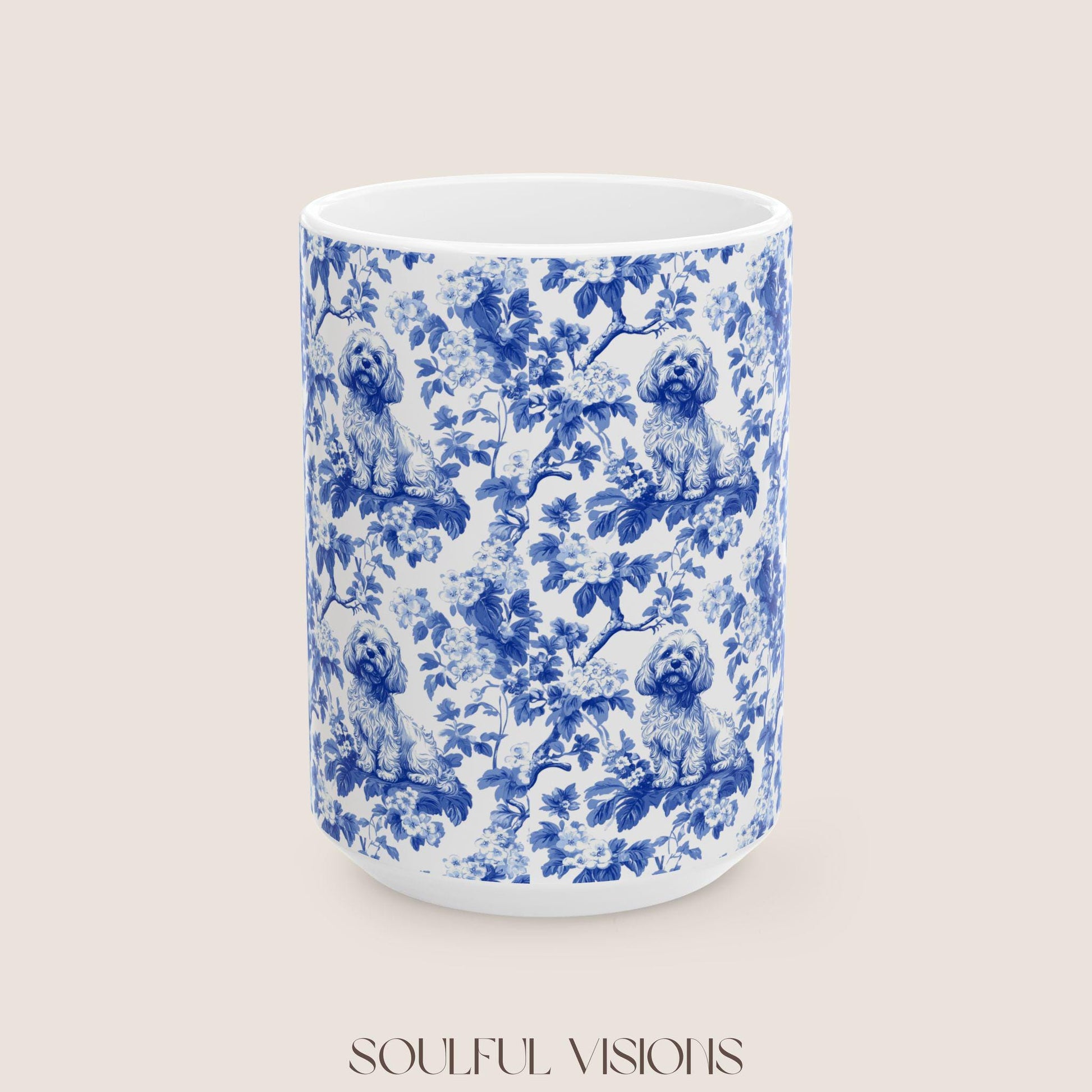 Cavapoo French Blue Toile de Jouy Mug, Cavapoo Mug, Cavapoo Gift, Cavapoo lover gift, dog toile mug, Cavapoo, Cavapoo Mom