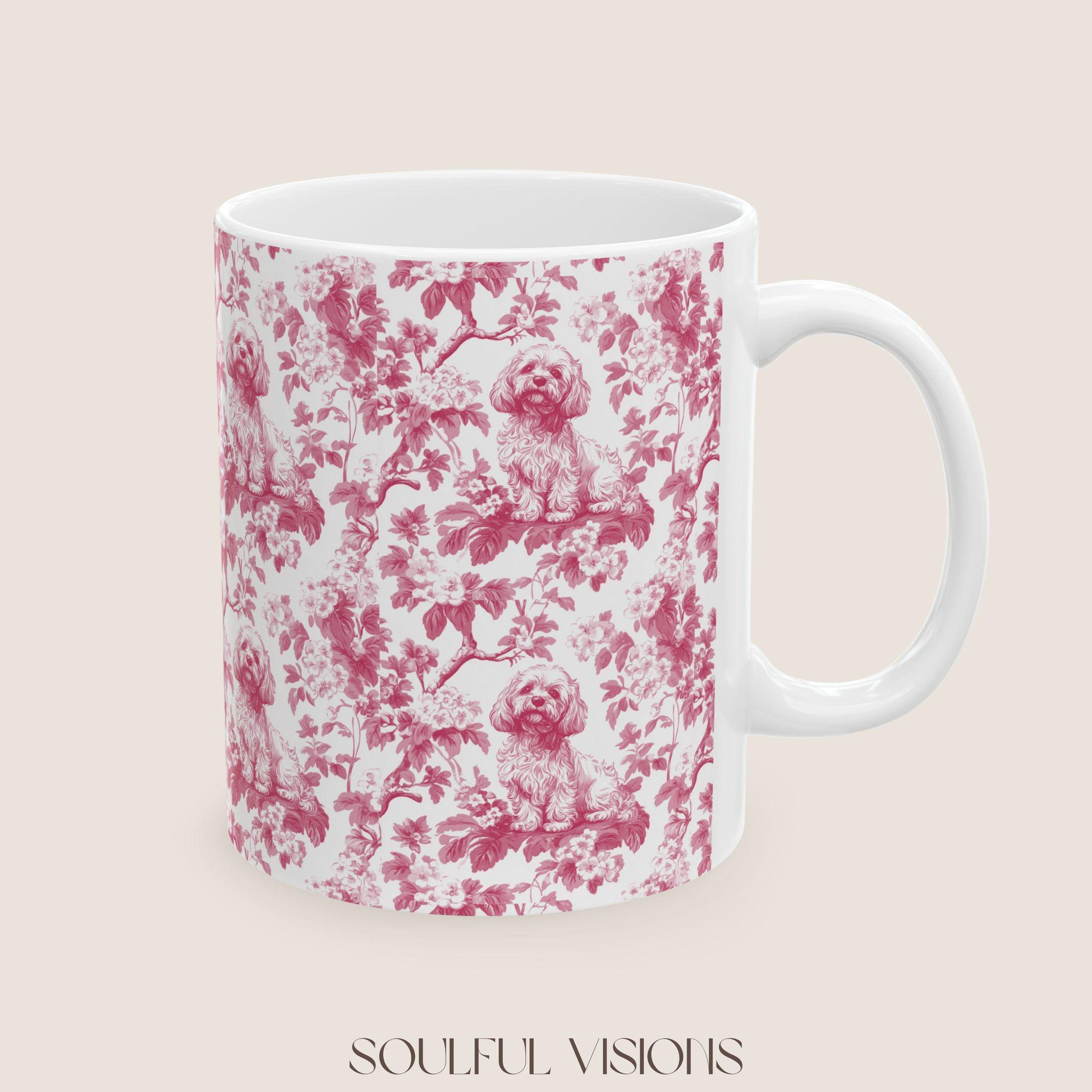 Cavapoo French Pink Toile de Jouy Mug, Cavapoo Mug, Cavapoo Gift, Cavapoo lover gift, dog toile mug, Cavapoo, Cavapoo Mom