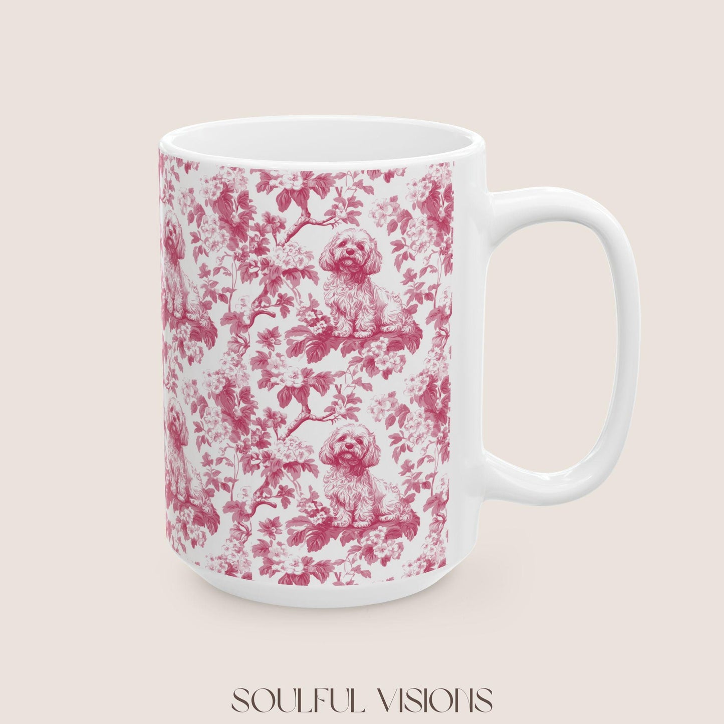Cavapoo French Pink Toile de Jouy Mug, Cavapoo Mug, Cavapoo Gift, Cavapoo lover gift, dog toile mug, Cavapoo, Cavapoo Mom
