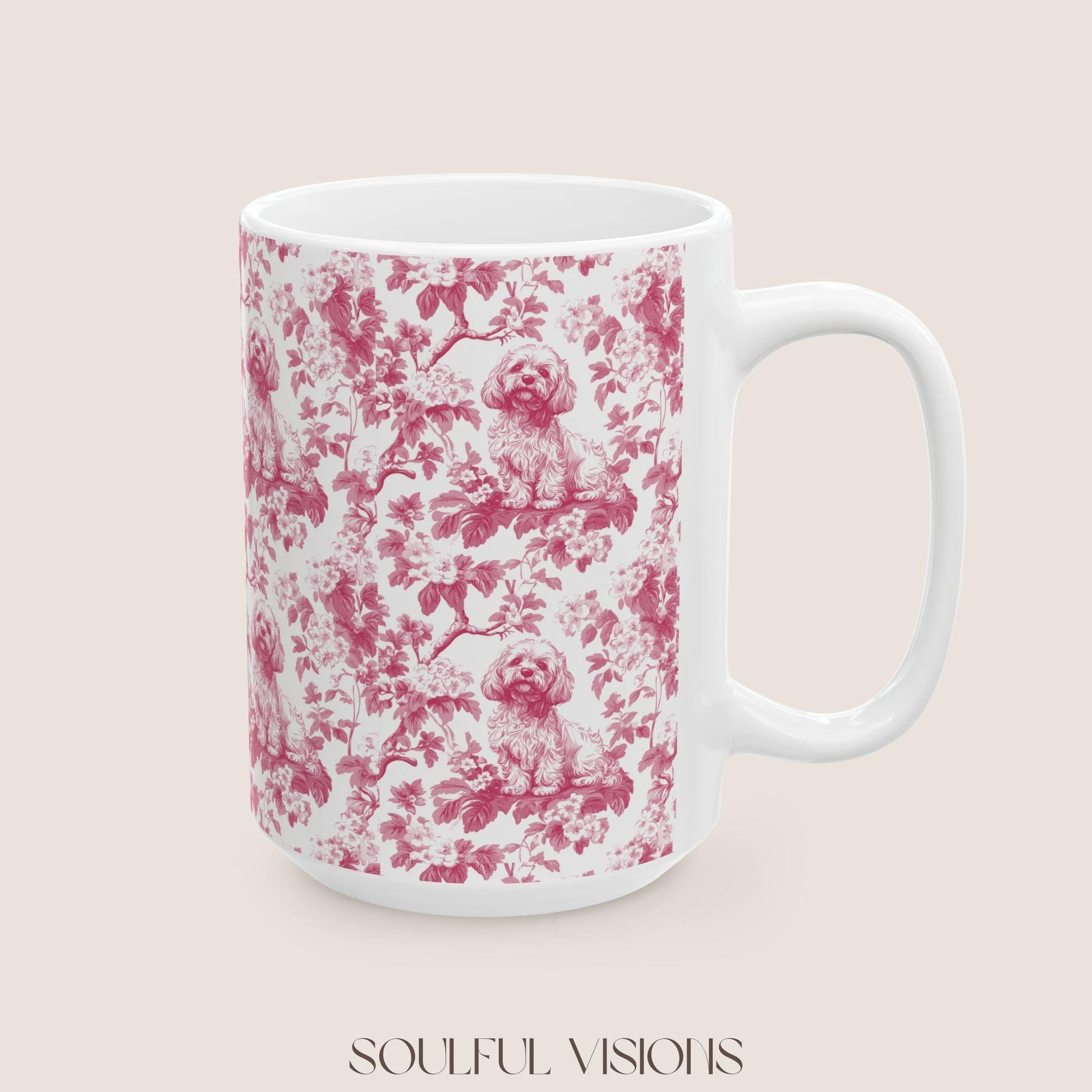 Cavapoo French Pink Toile de Jouy Mug, Cavapoo Mug, Cavapoo Gift, Cavapoo lover gift, dog toile mug, Cavapoo, Cavapoo Mom