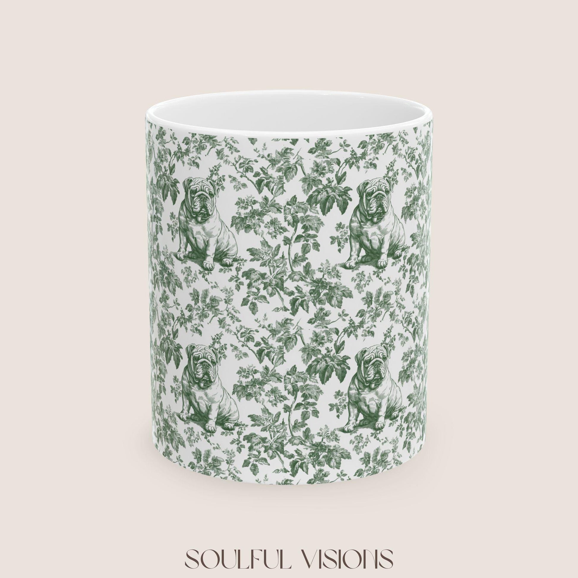 English Bulldog French Pastel Green Toile De Jouy Mug, English Bulldog Mug, English Bulldog gifts, English Bulldog, Bulldog mom, Bulldog Mug