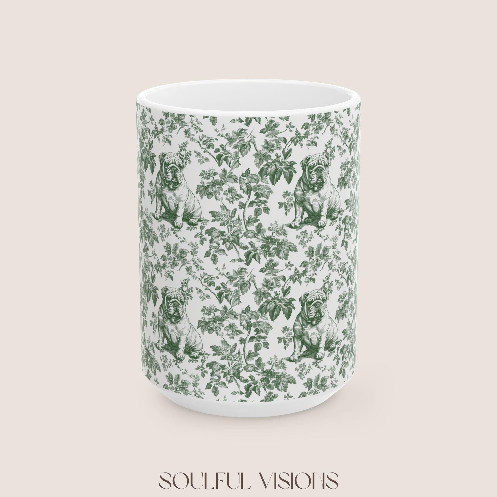 English Bulldog French Pastel Green Toile De Jouy Mug, English Bulldog Mug, English Bulldog gifts, English Bulldog, Bulldog mom, Bulldog Mug