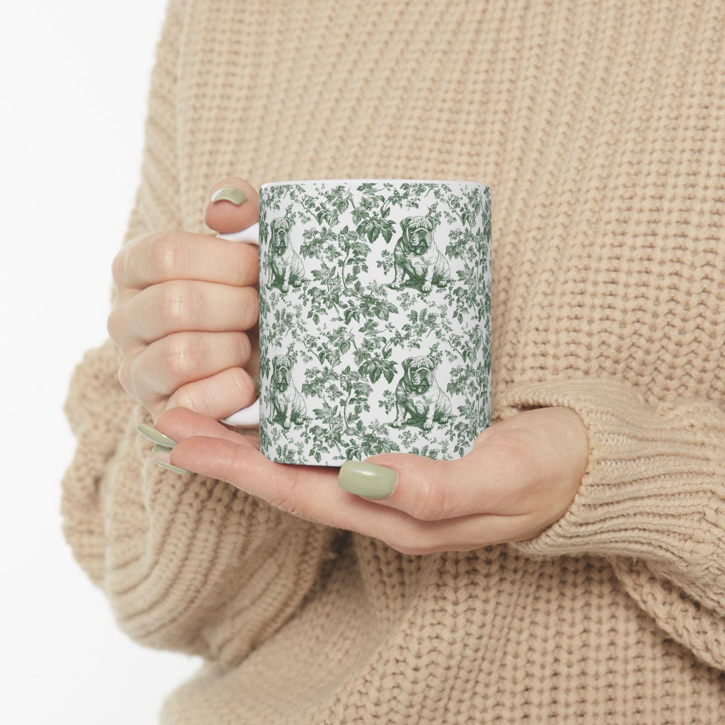 English Bulldog French Pastel Green Toile De Jouy Mug, English Bulldog Mug, English Bulldog gifts, English Bulldog, Bulldog mom, Bulldog Mug