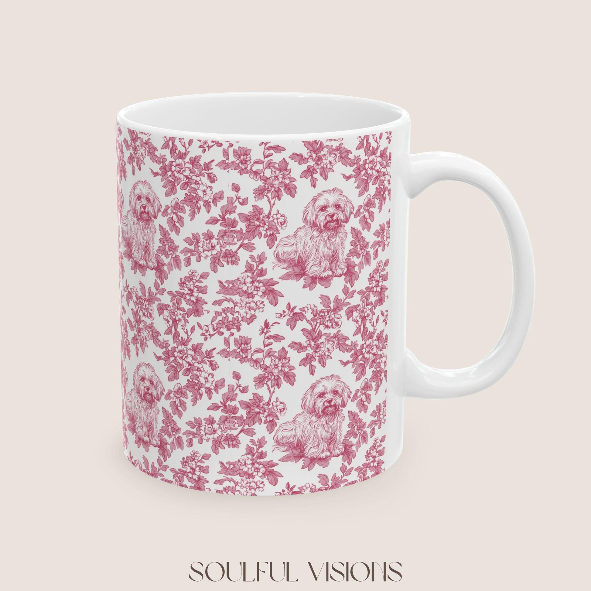Havanese French Pink Toile De Jouy Mug, Havanese Mug, Havanese mom, Havanese, Havanese Lover gift, Havanese Coffee Mug, Toile mug