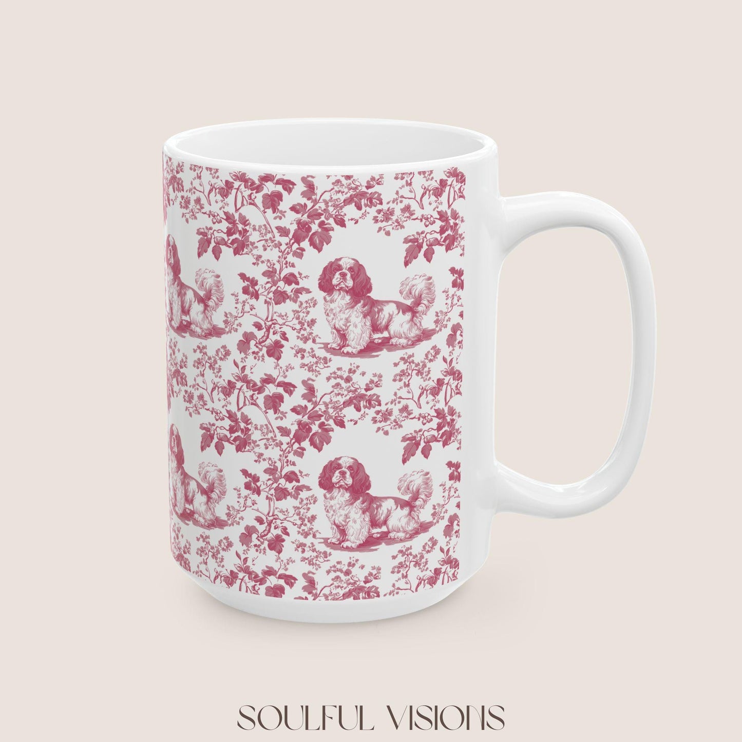 Cavalier King Charles Spaniel French Pink Toile de Jouy Mug, Blue toile de jouy Mug, Cavalier mug, Cavalier Spaniel Gift, Cavalier Spaniel