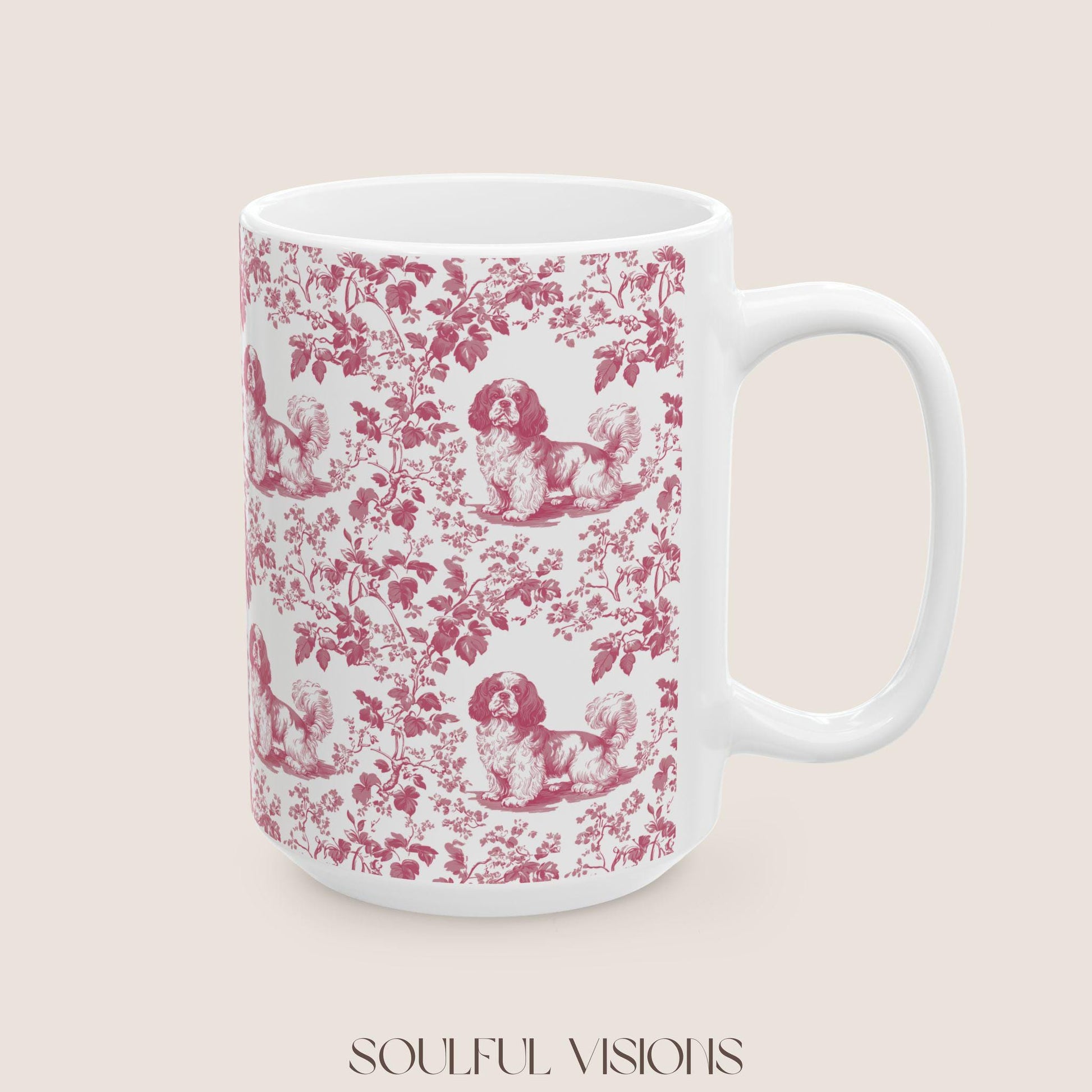 Cavalier King Charles Spaniel French Pink Toile de Jouy Mug, Blue toile de jouy Mug, Cavalier mug, Cavalier Spaniel Gift, Cavalier Spaniel